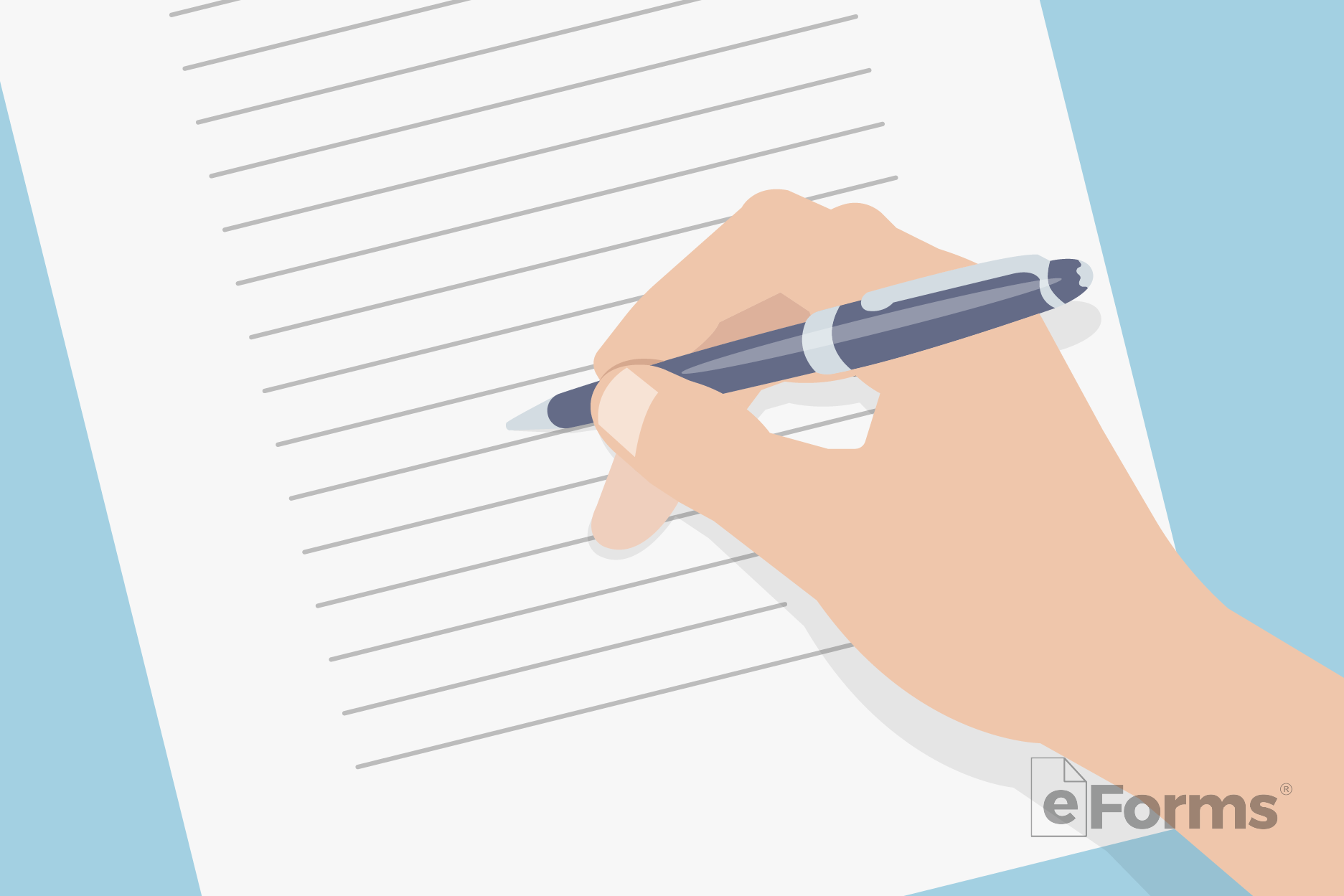 Hand with pen, writing on a paper document.