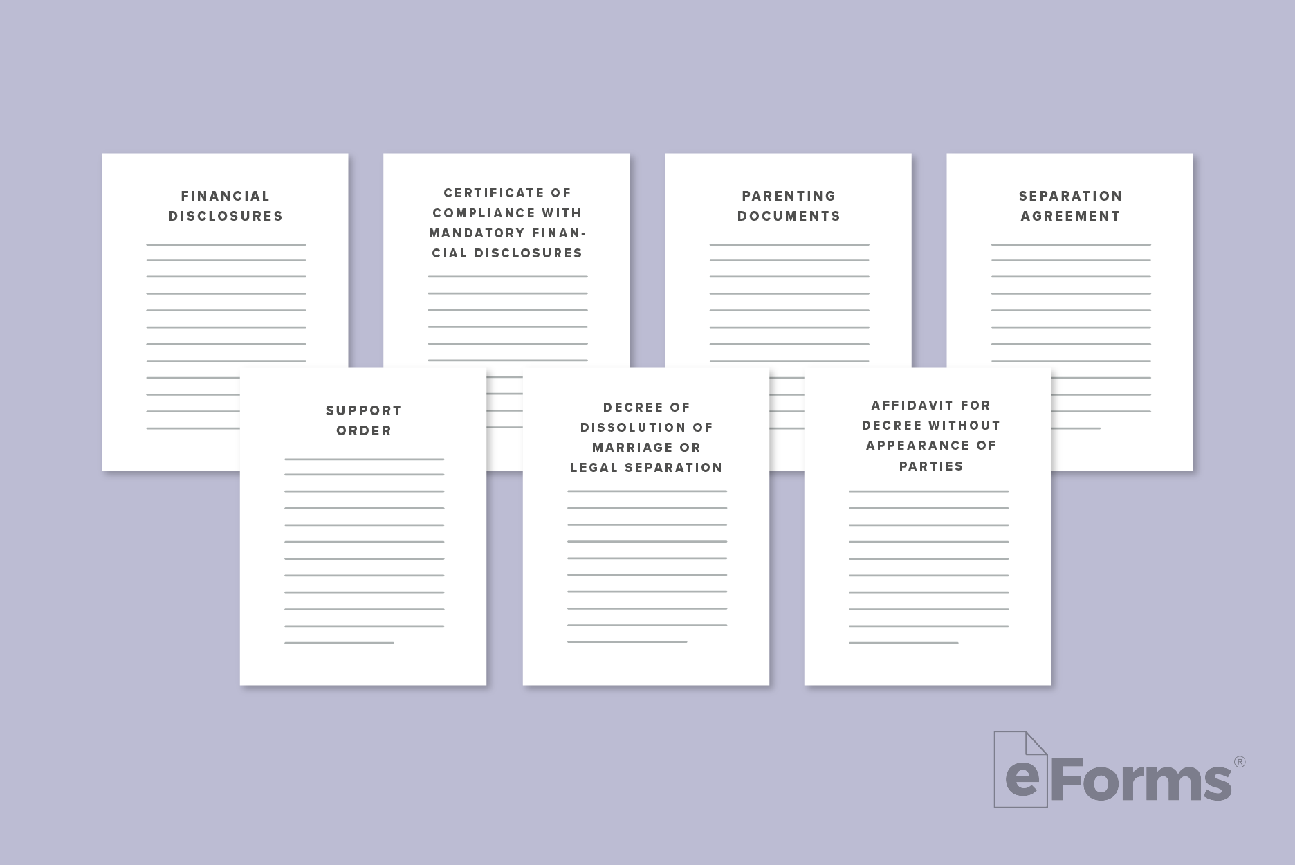 Flat lay of 7 required documents.