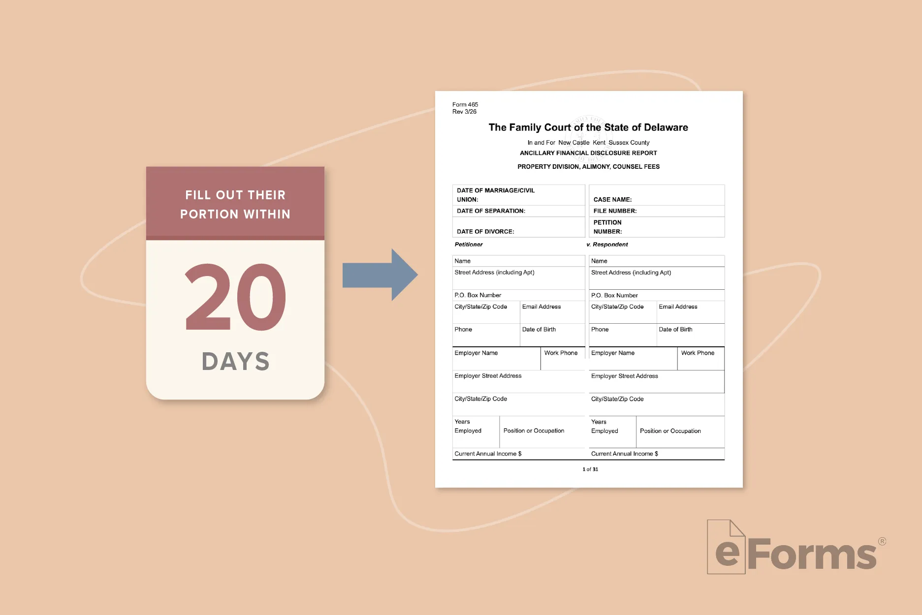 Calendar page that reads "20 Days" next to Ancillary Financial Disclosure and a ball point pen.