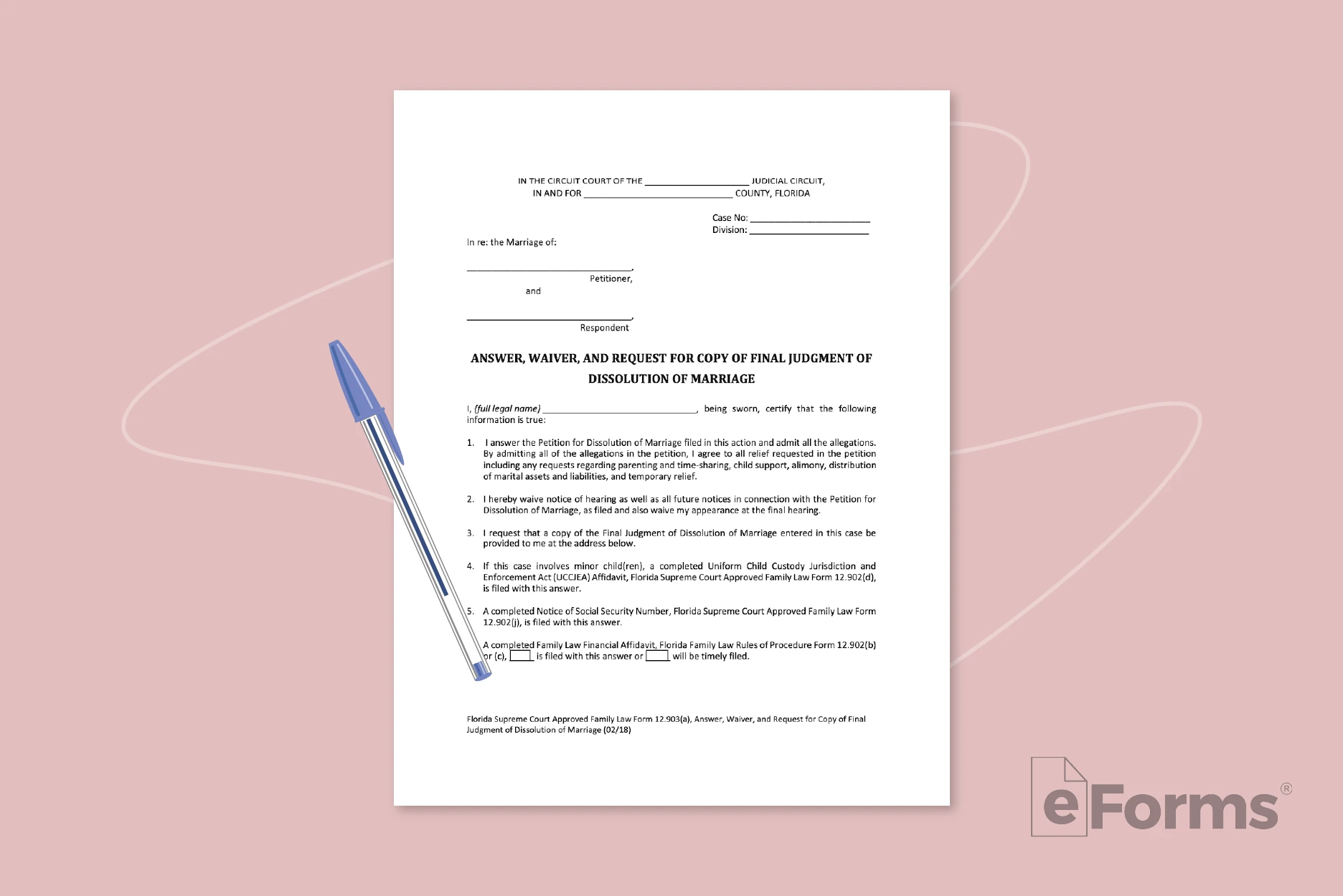 Answer Petition with ball point pen.