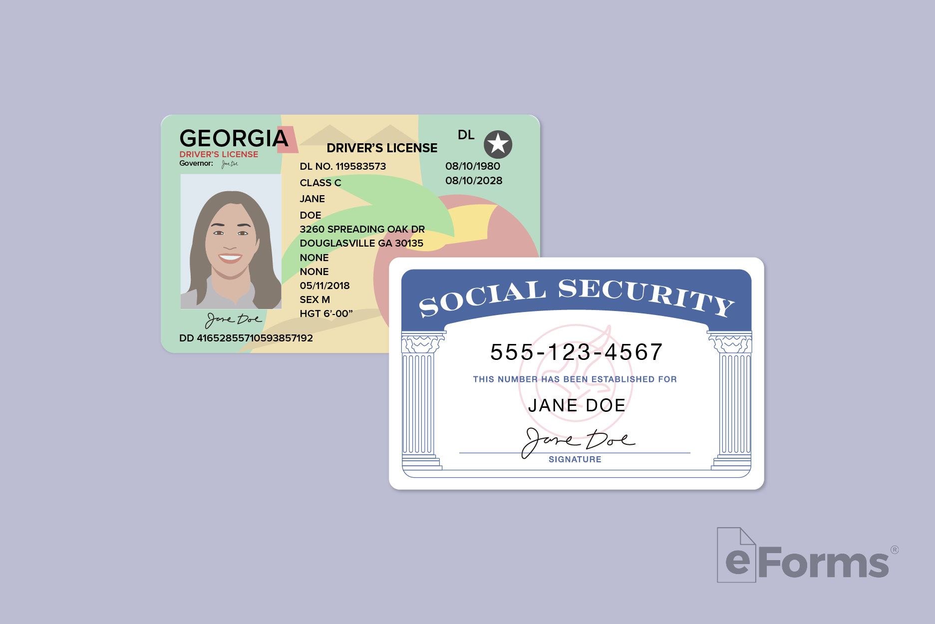 Georgia Drover's License with Social Security card.