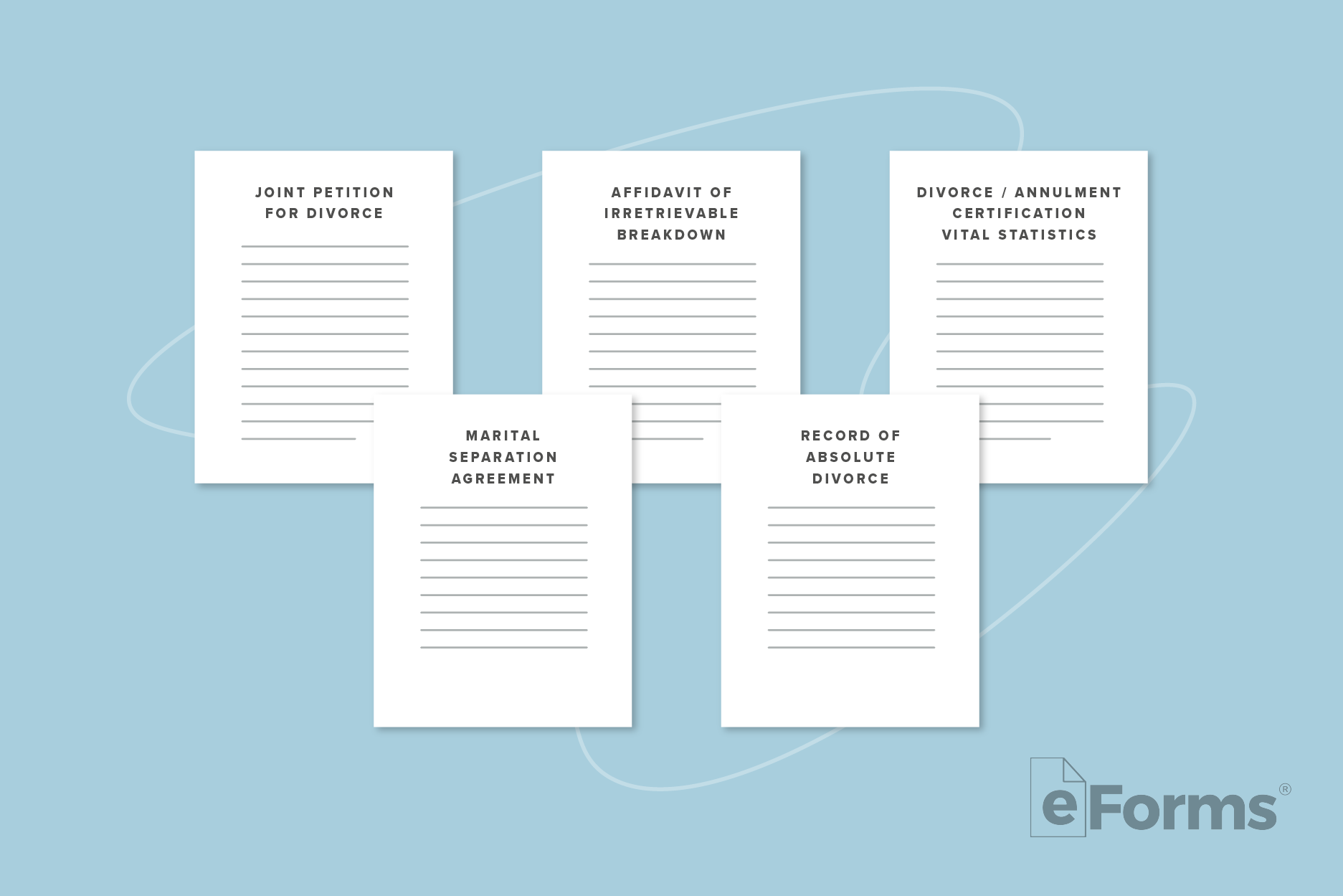 Flat lay of five of the 5 required documents. 