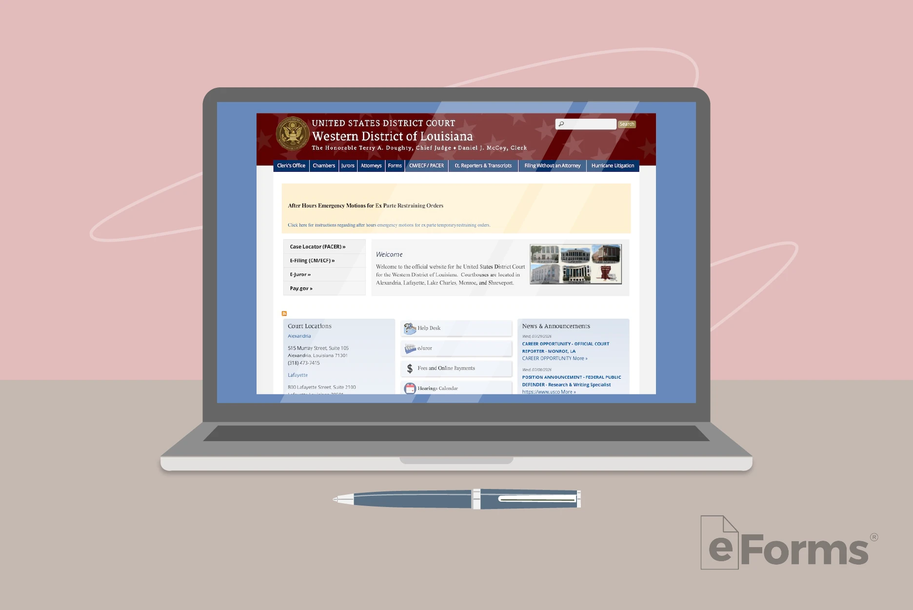 Laptop computer displaying Louisiana website for Divorce.