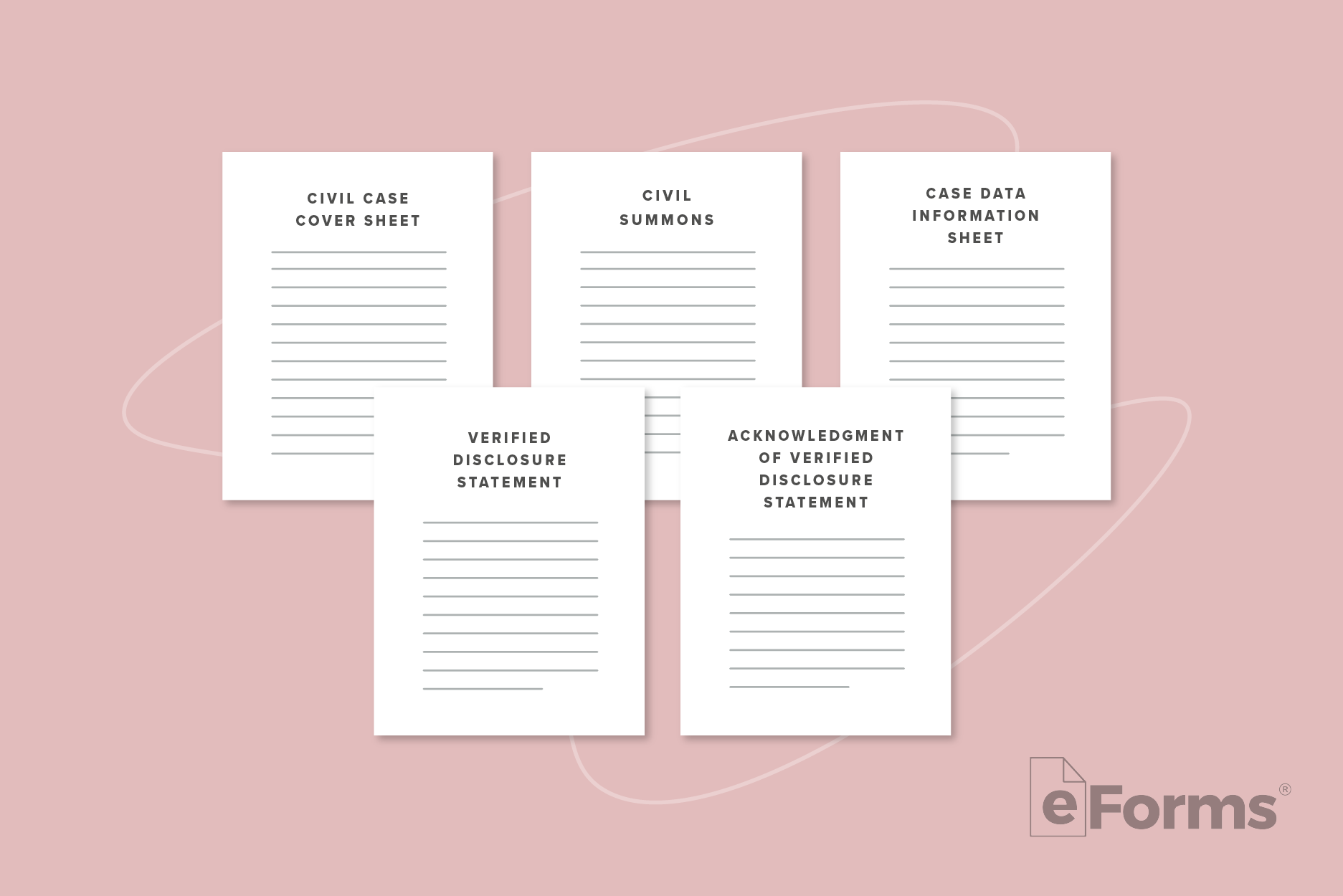 Image of 5 different divorce papers. 