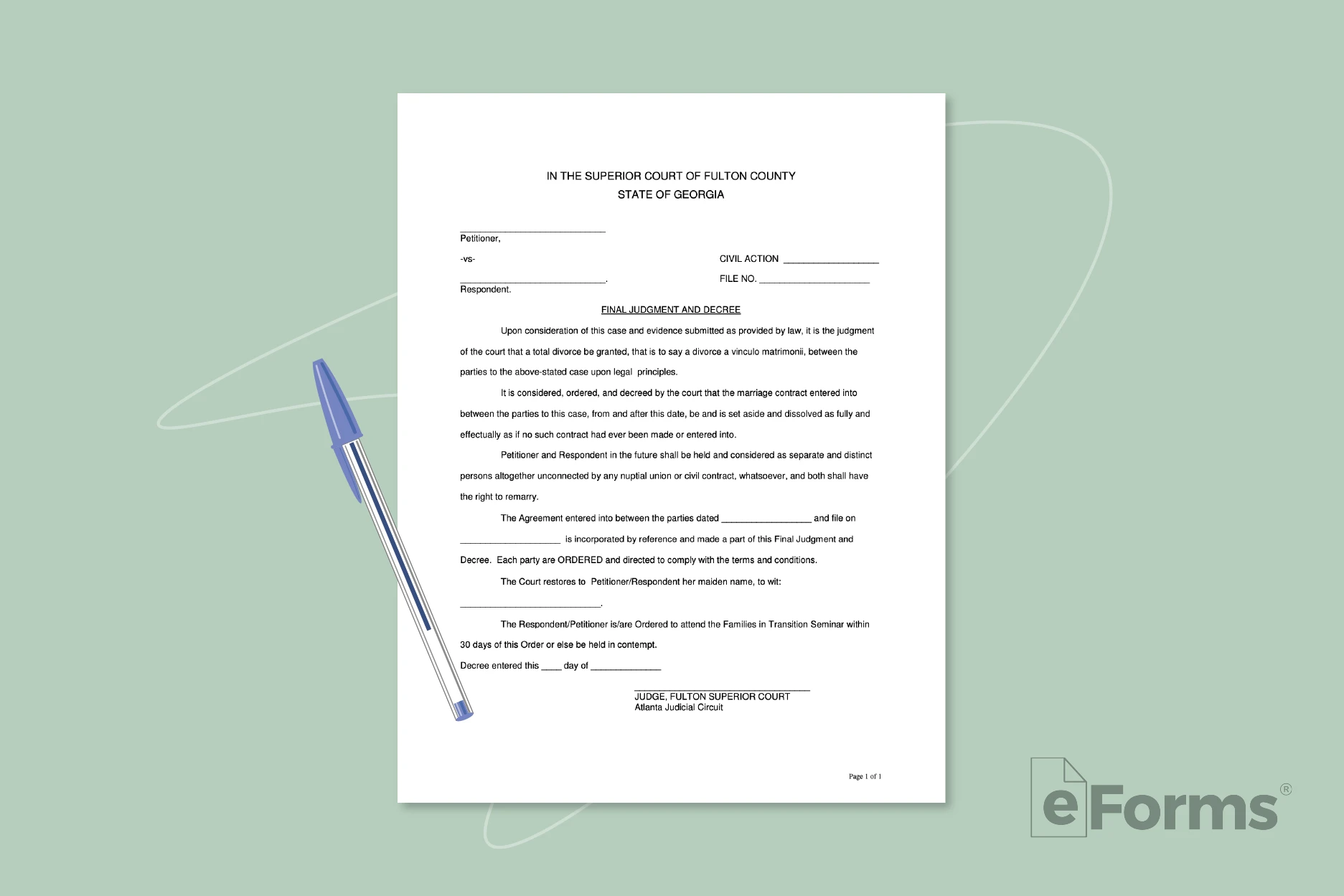 Court's Decision document with ball point pen.