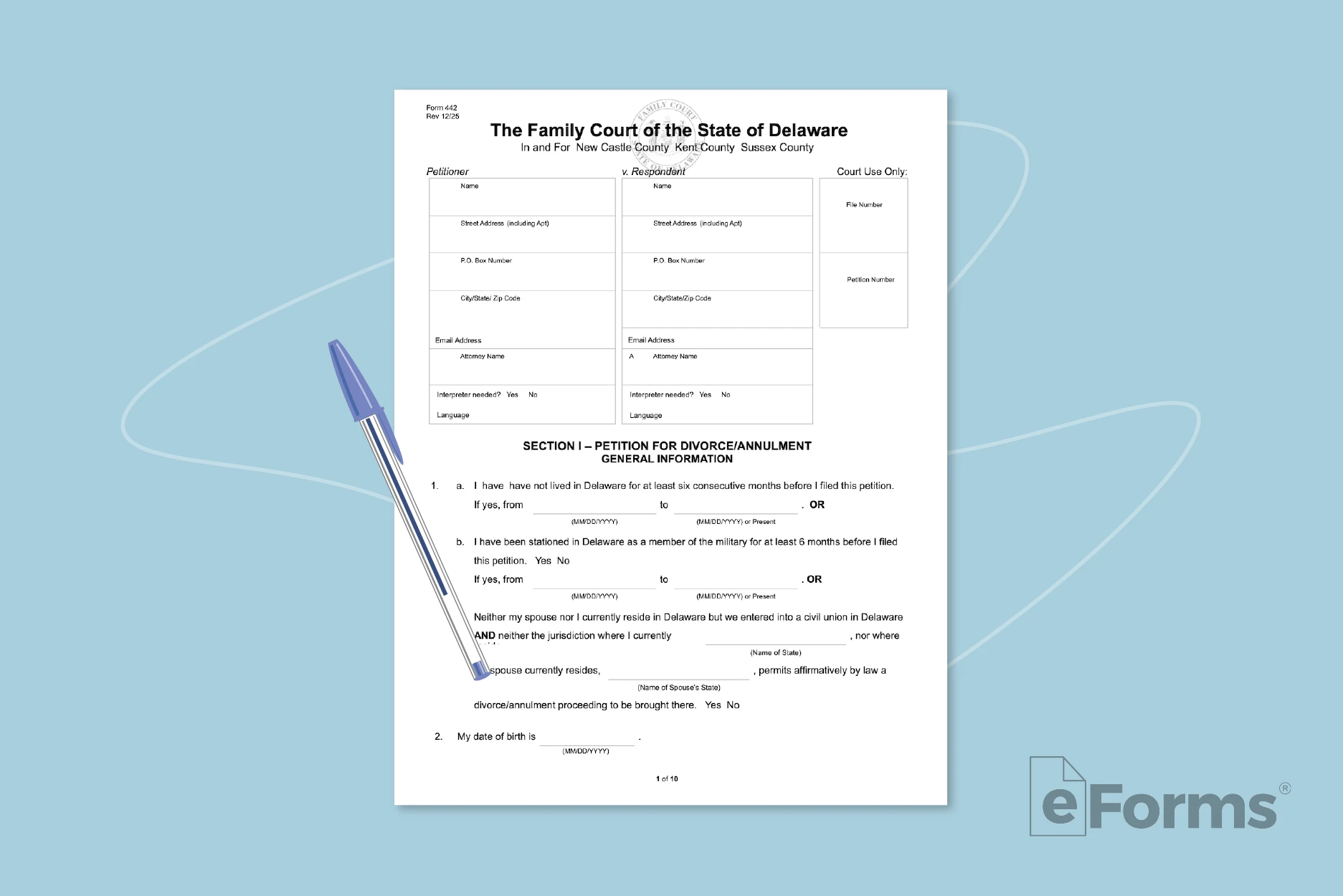 Petition form with ball point pen.