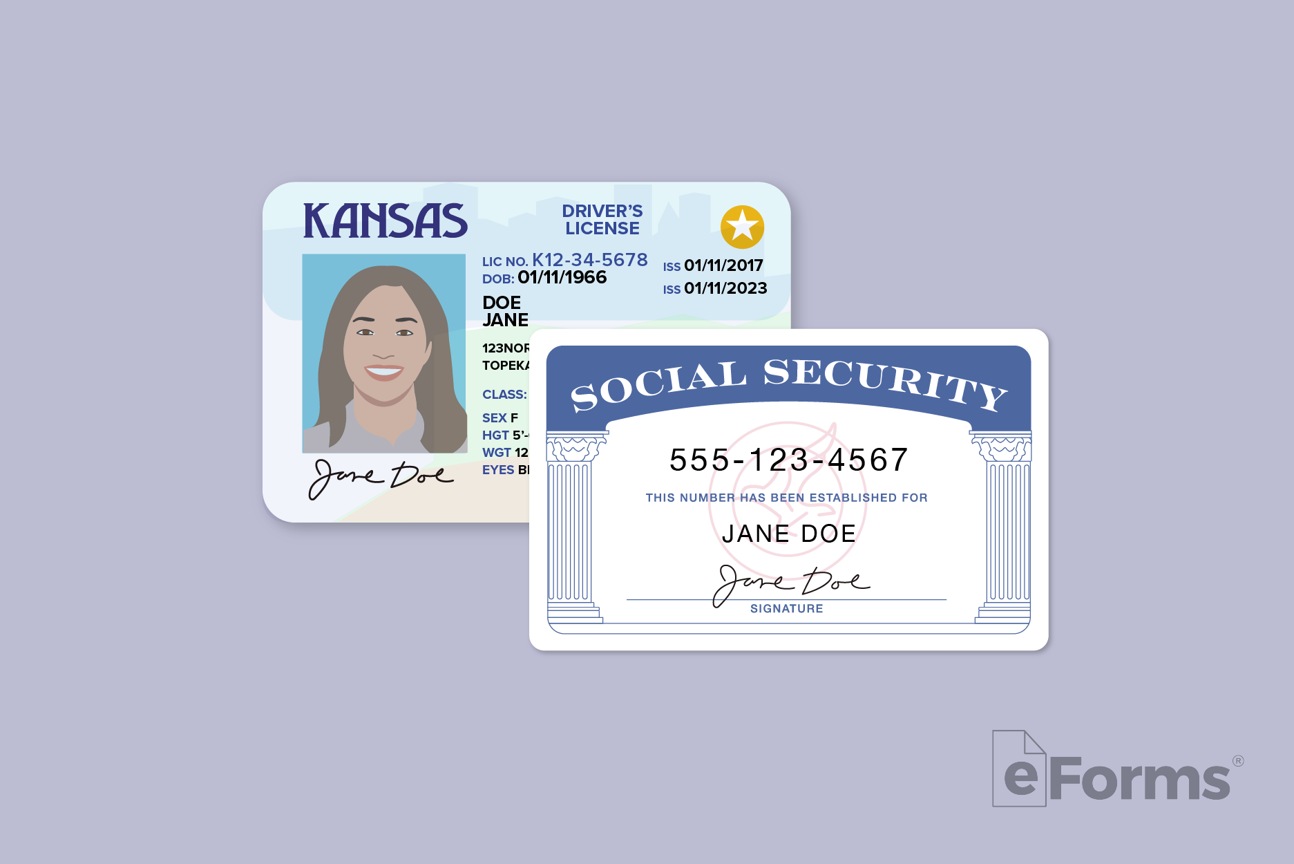 Kansas driver's license and Social Security card. 