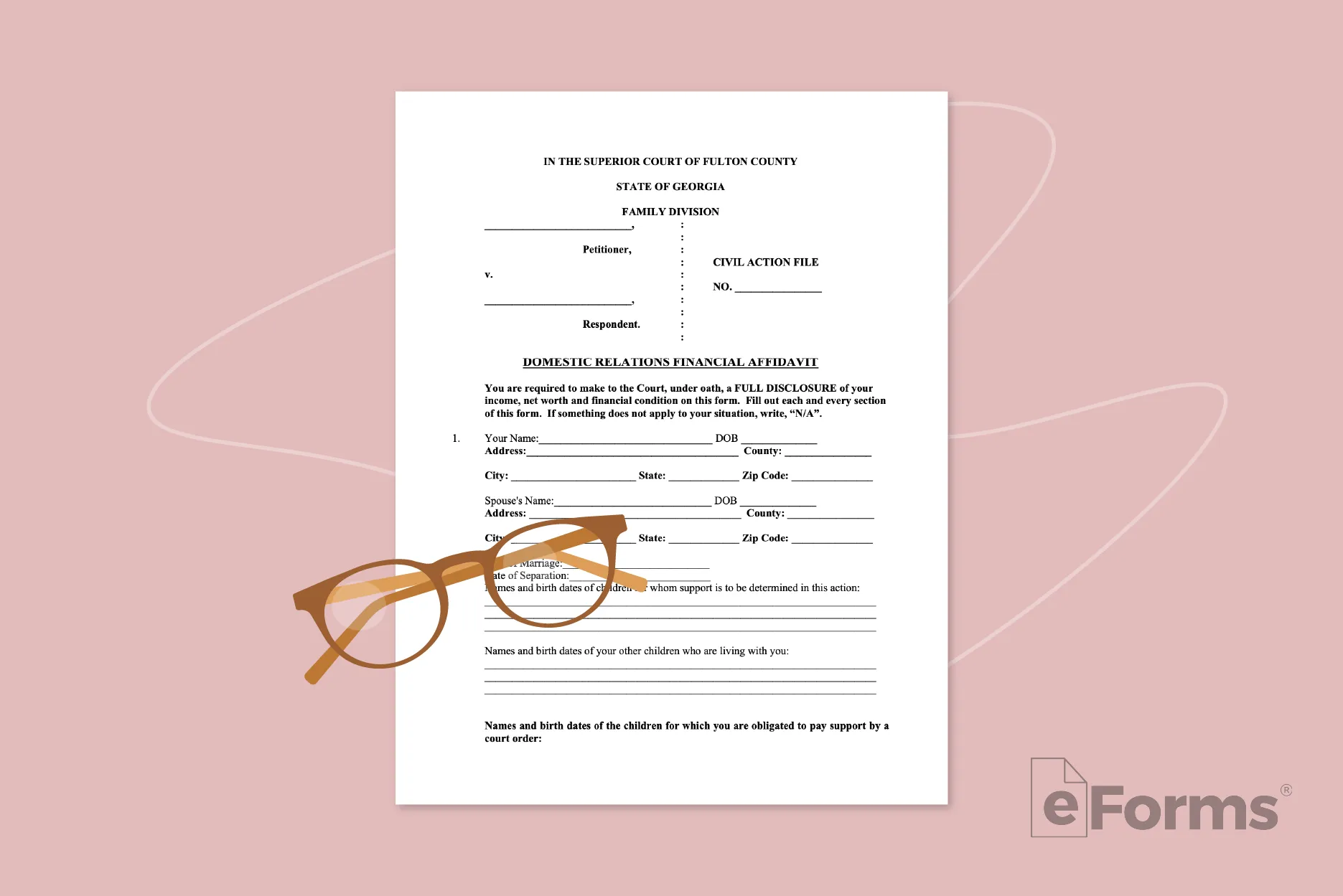 Financial Disclosure form with pair of glasses.