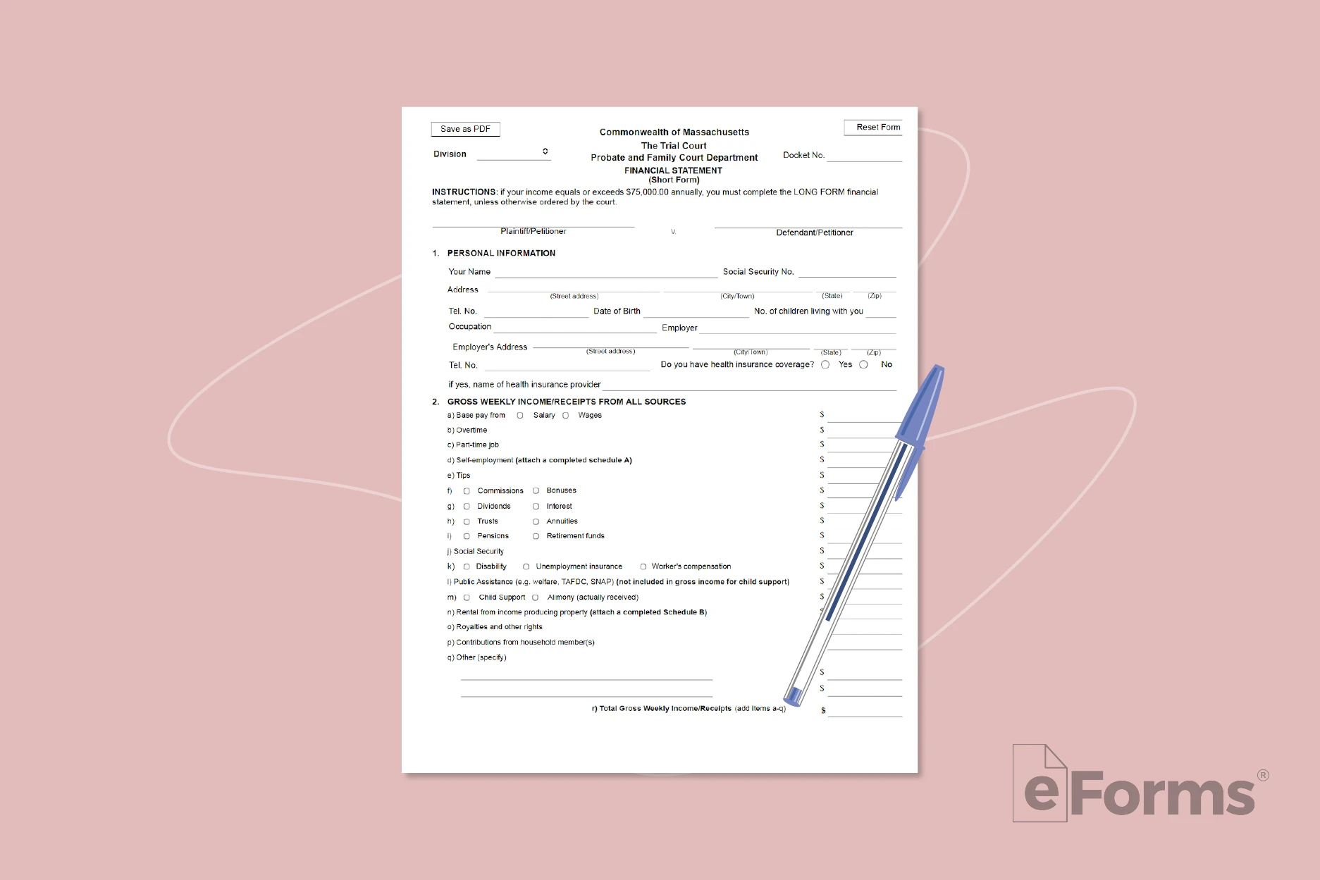 Financial Statement with ballpoint pen.
