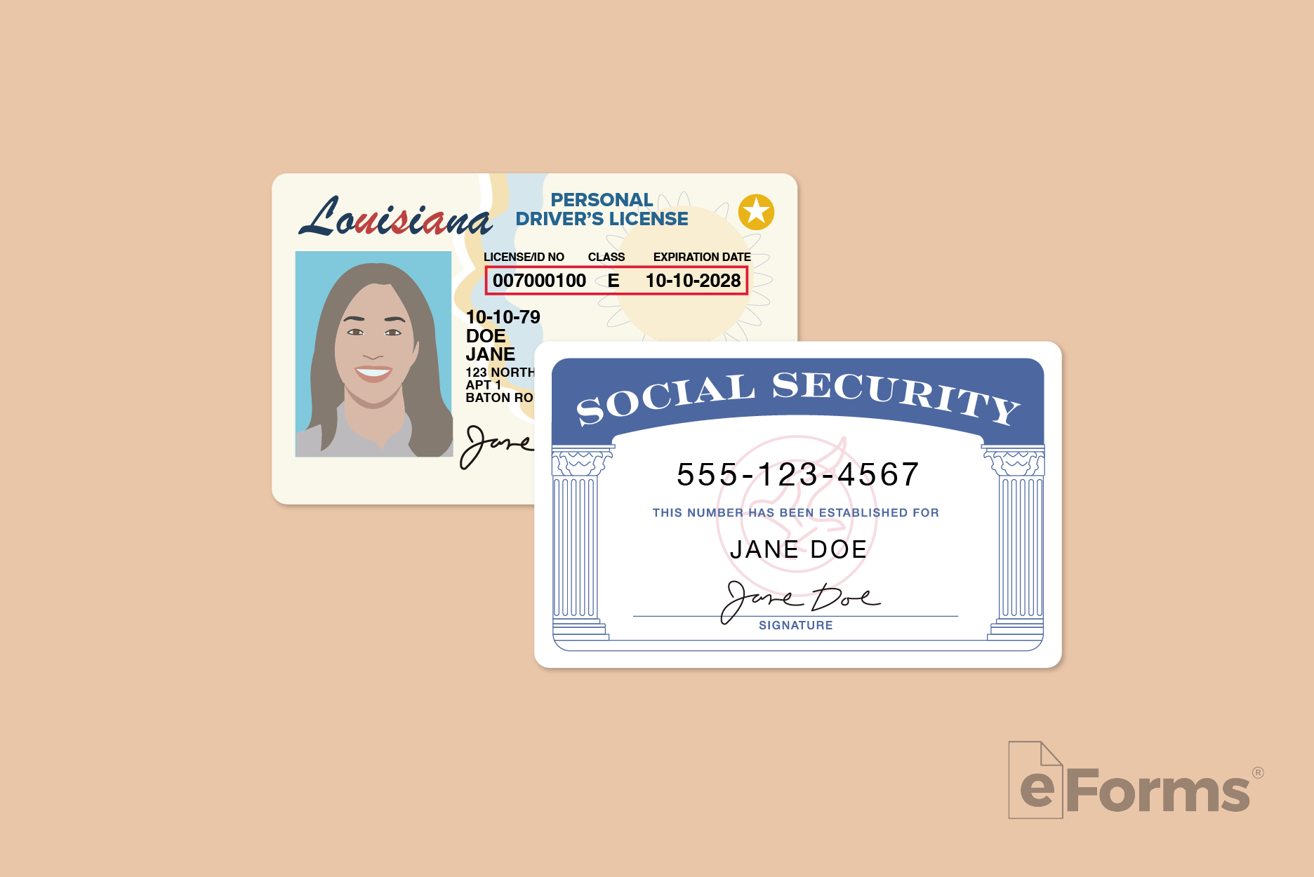 Louisiana Driver's License and Social Security card. 
