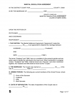 Iowa Marital Settlement (Divorce) Agreement