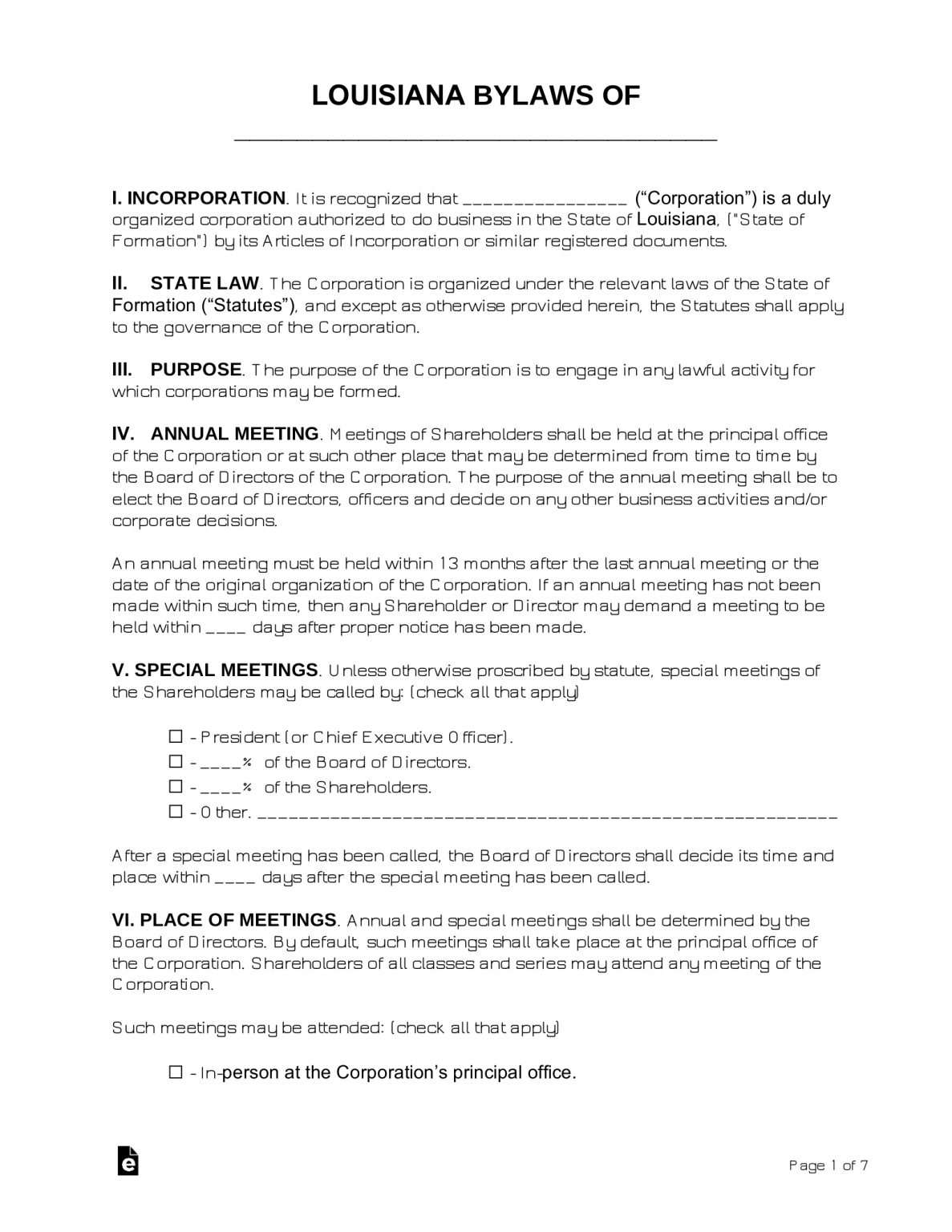 Bylaws Template Free Printable