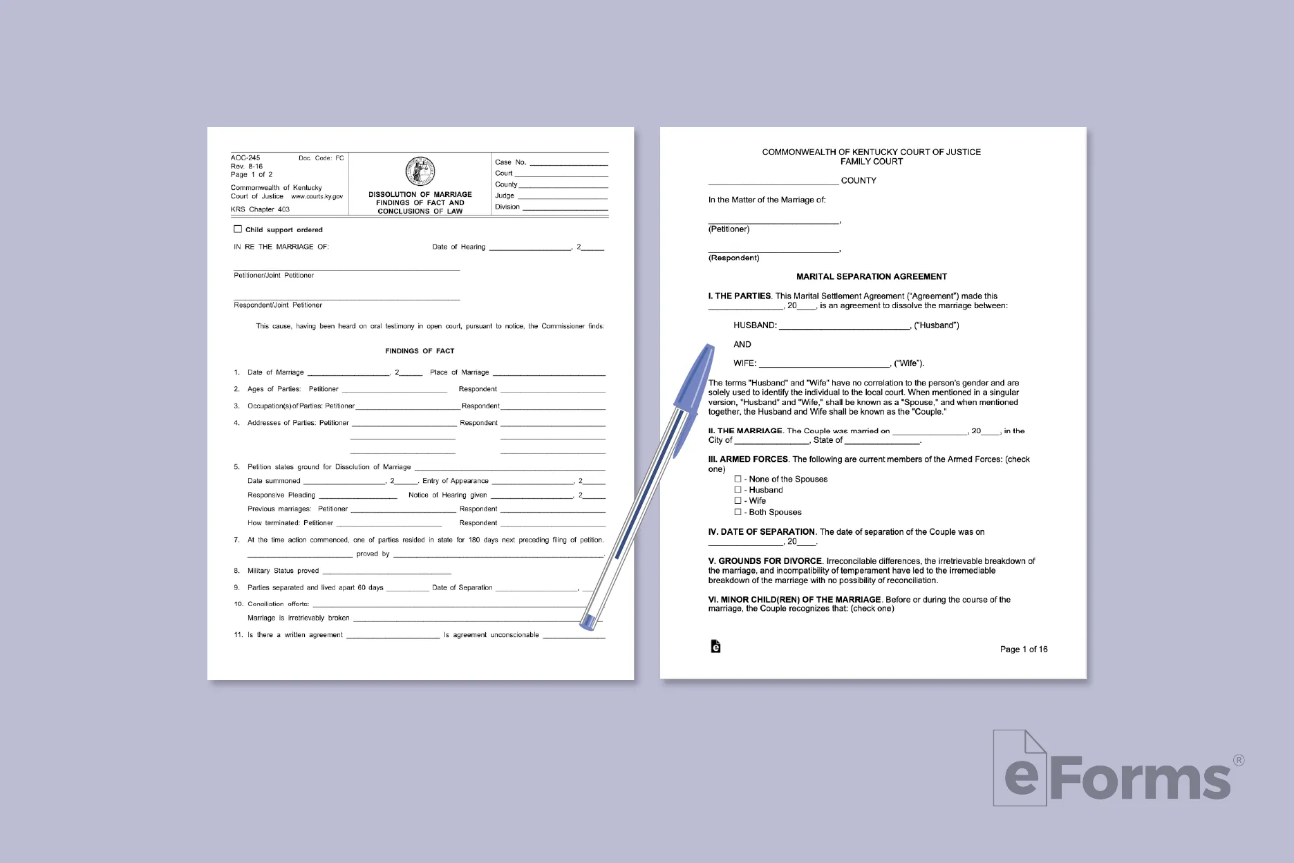 Marital Settlement Agreement documents.