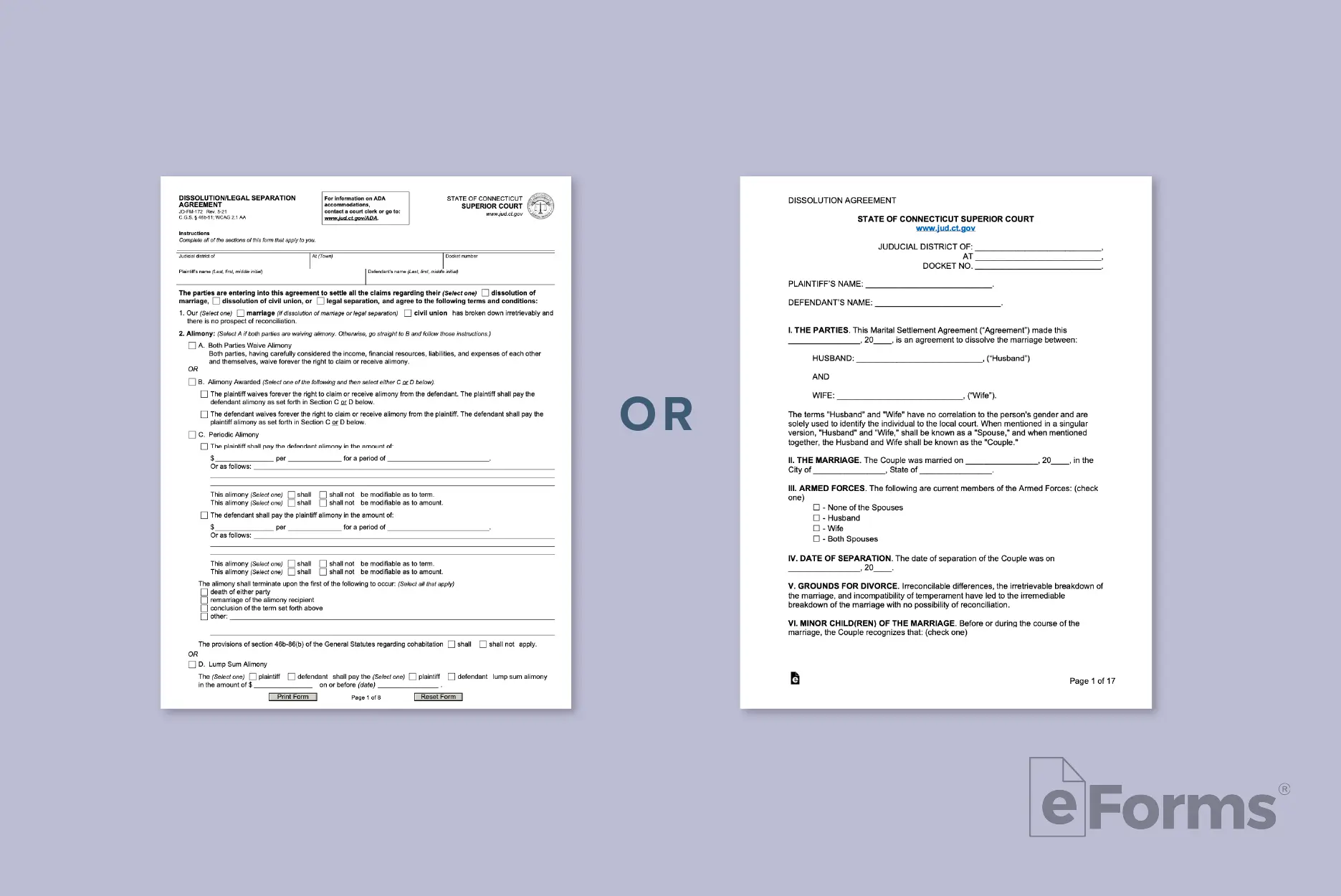 2 Marital Settlement Agreement forms.