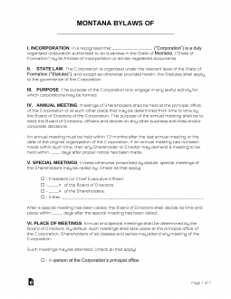 Montana Corporate Bylaws Template