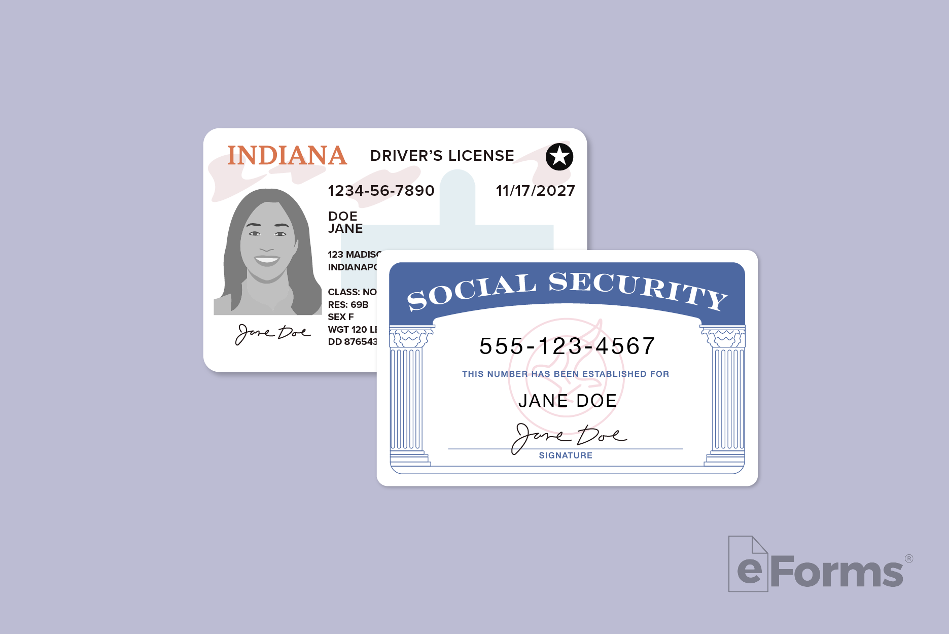 Indiana Drivers License with Social Security Card.