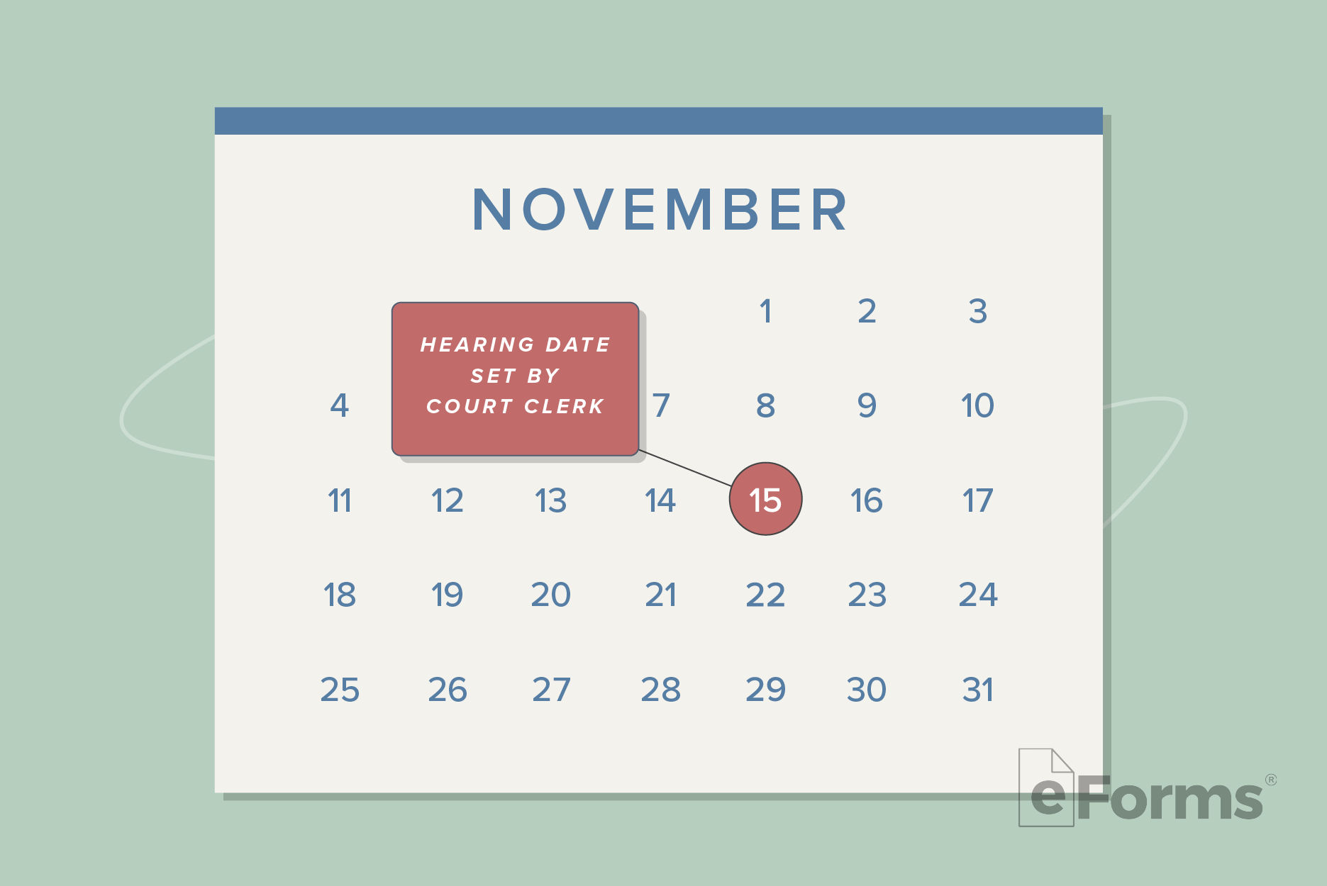 Calendar page with hearing date circled.