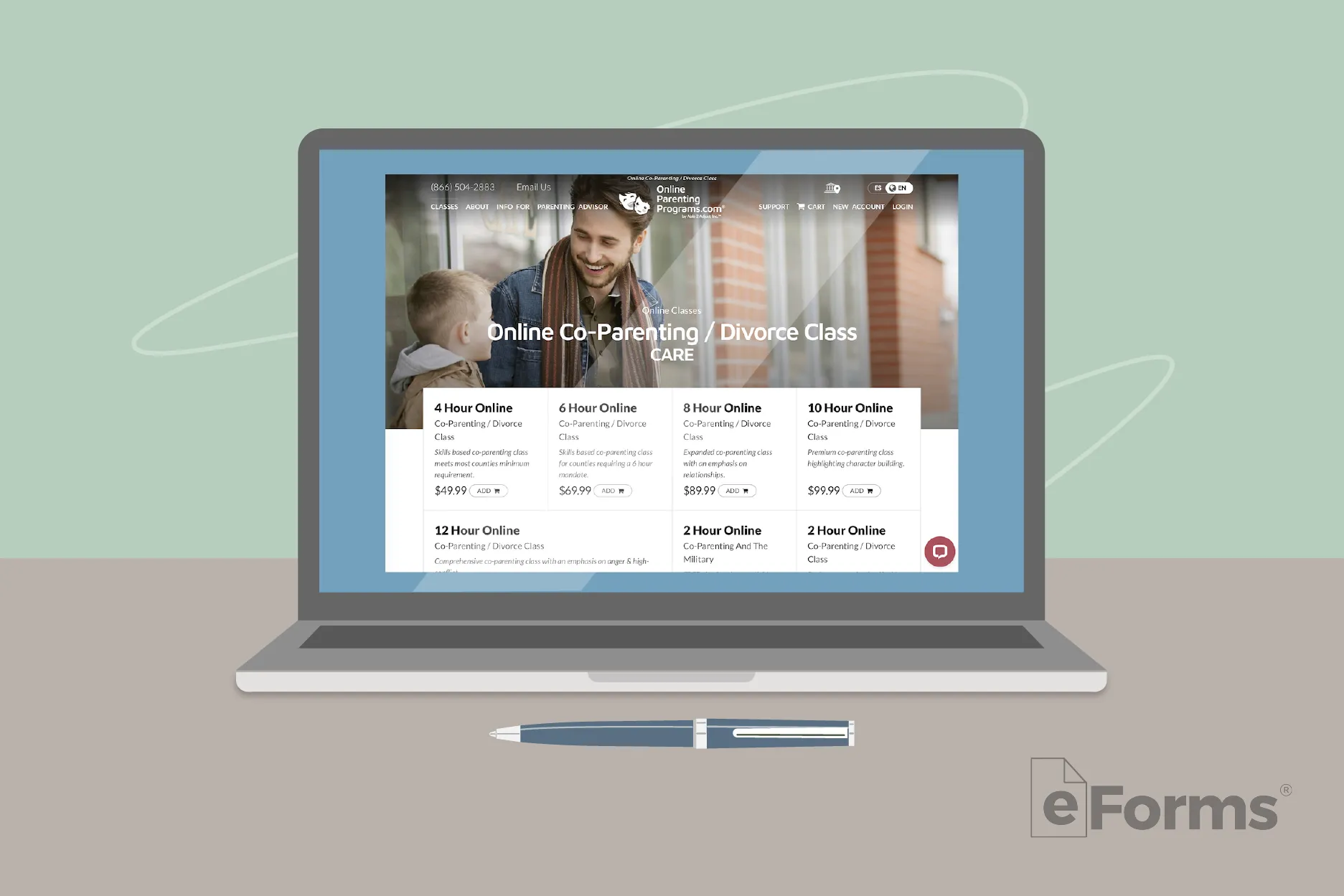 Laptop with website that displays Parenting Class availability.