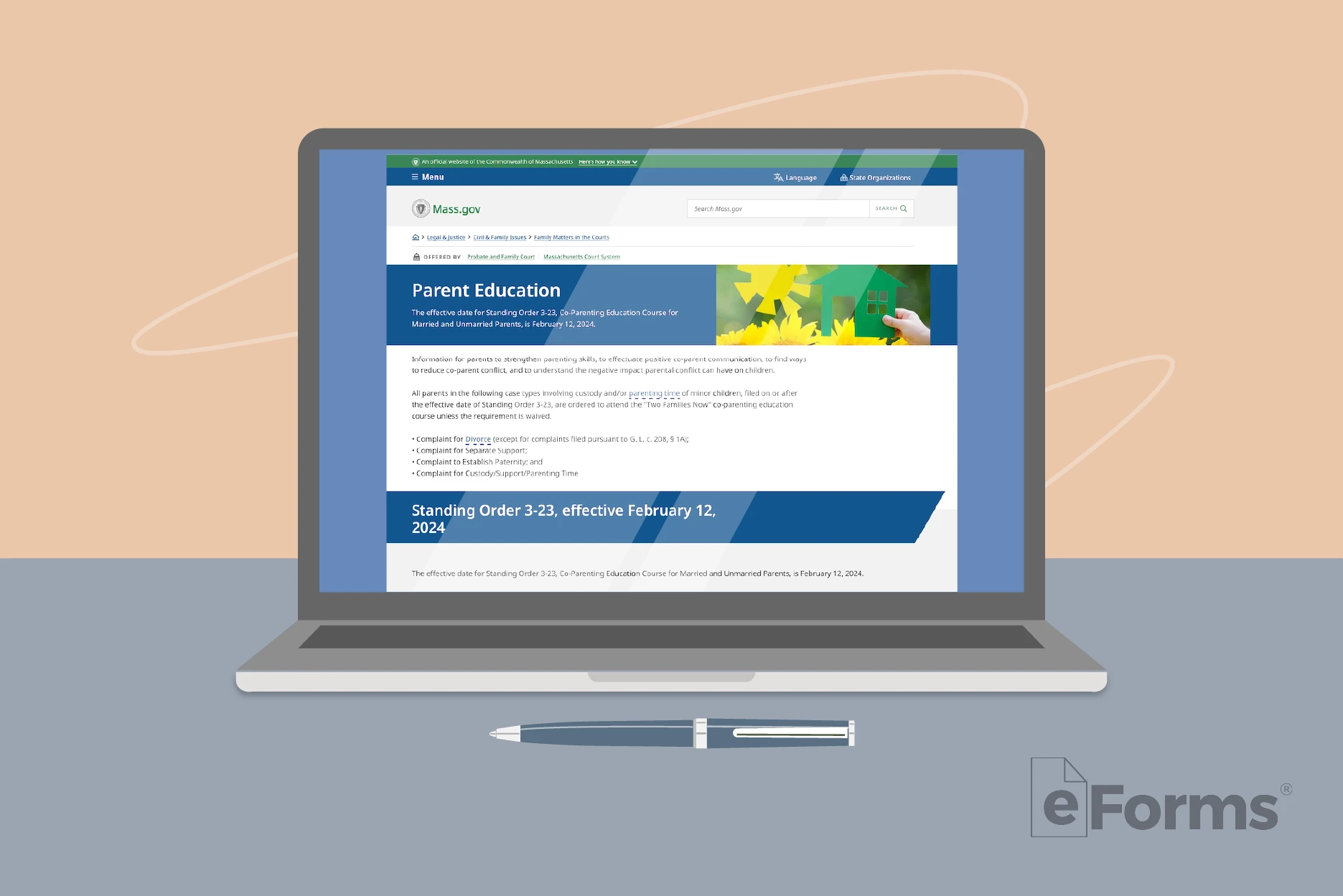 Laptop computer displaying website of a Parent Education Program. 