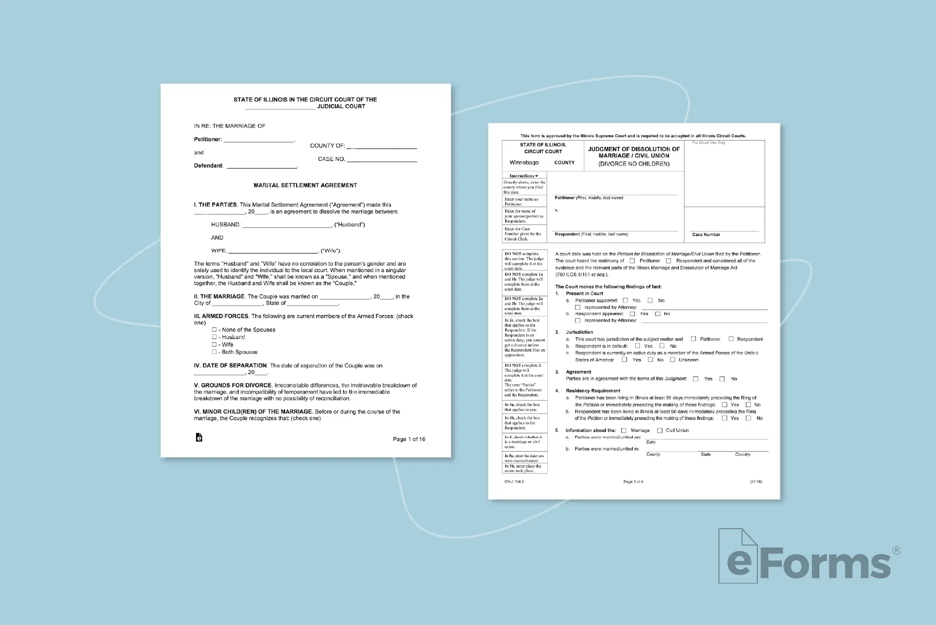 Marital Settlement Agreement and Judgment of Dissolution documents. 
