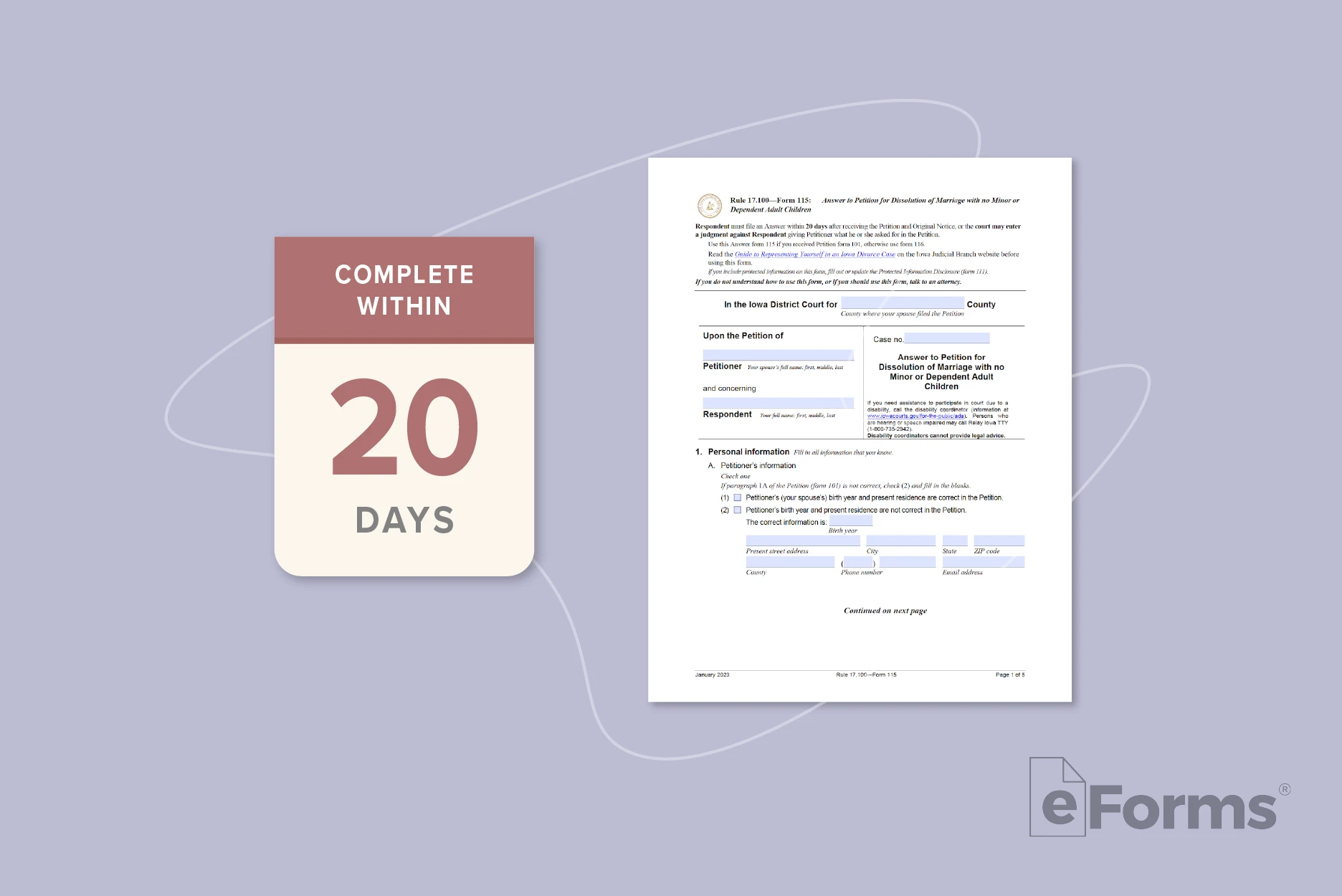 Respondent's Answer with calendar page with words "Complete within 20 days.