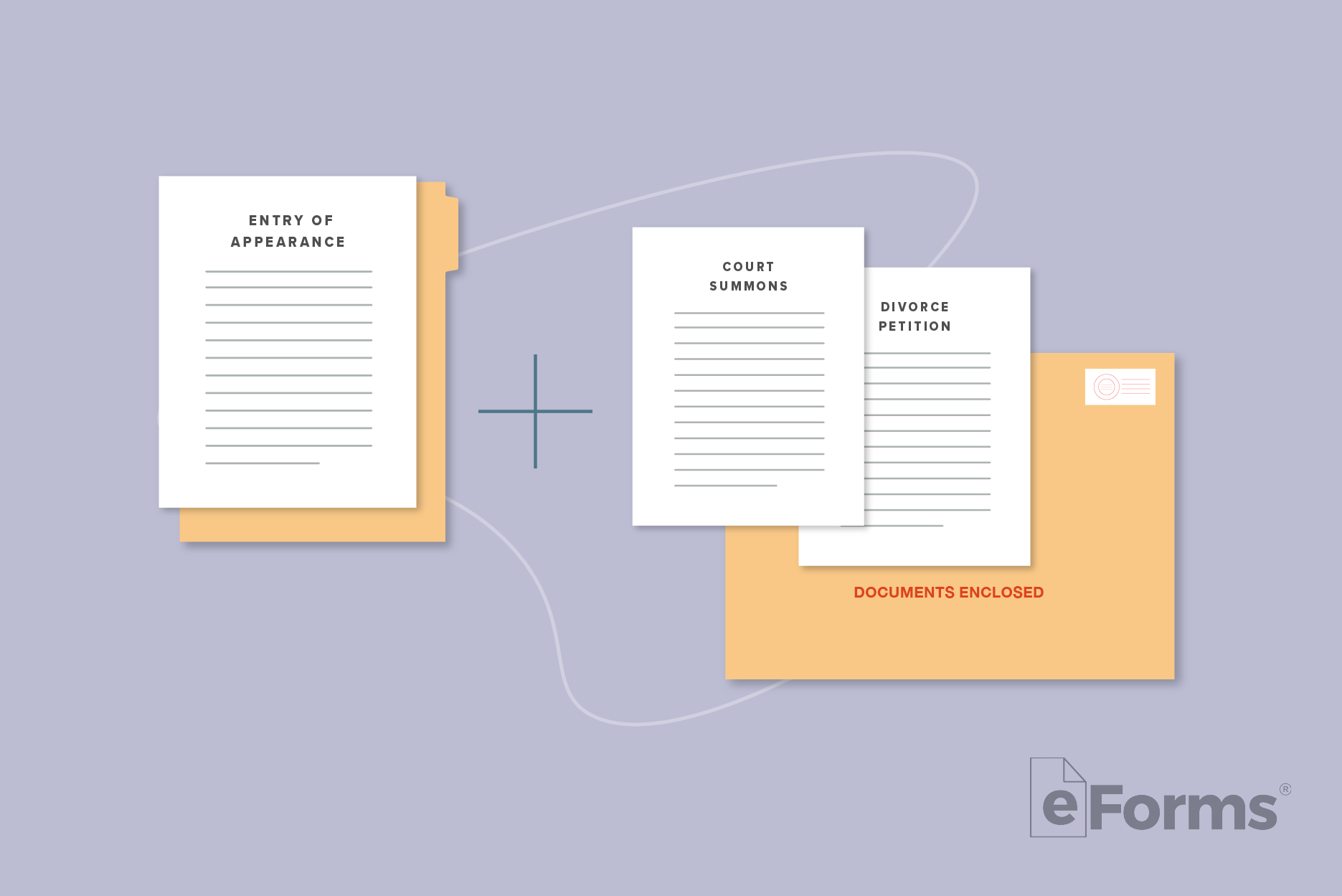 Entry of Appearance, Court Summons, and Divorce Petition documents.