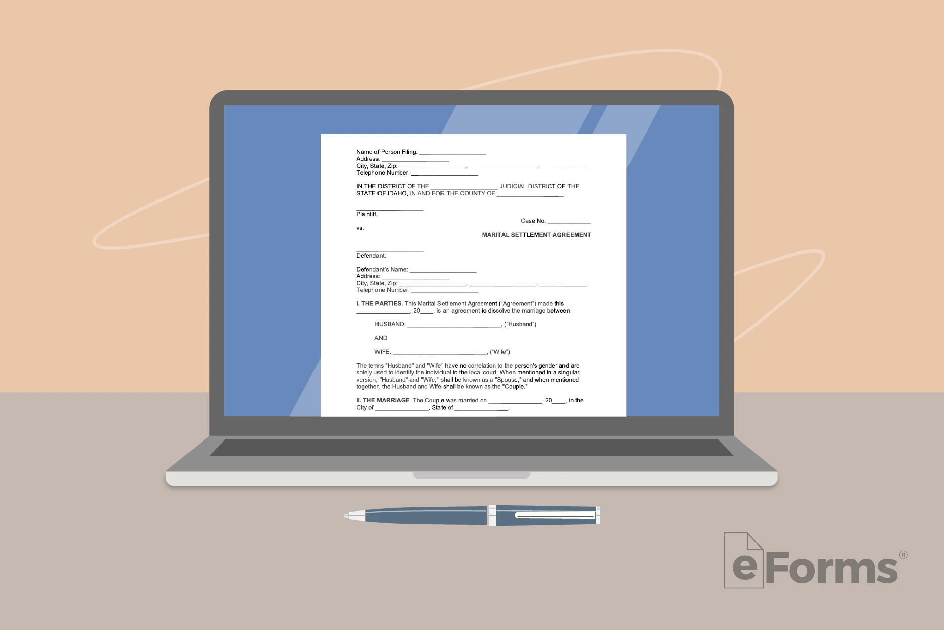 Settlement Agreement form displayed on laptop computer,