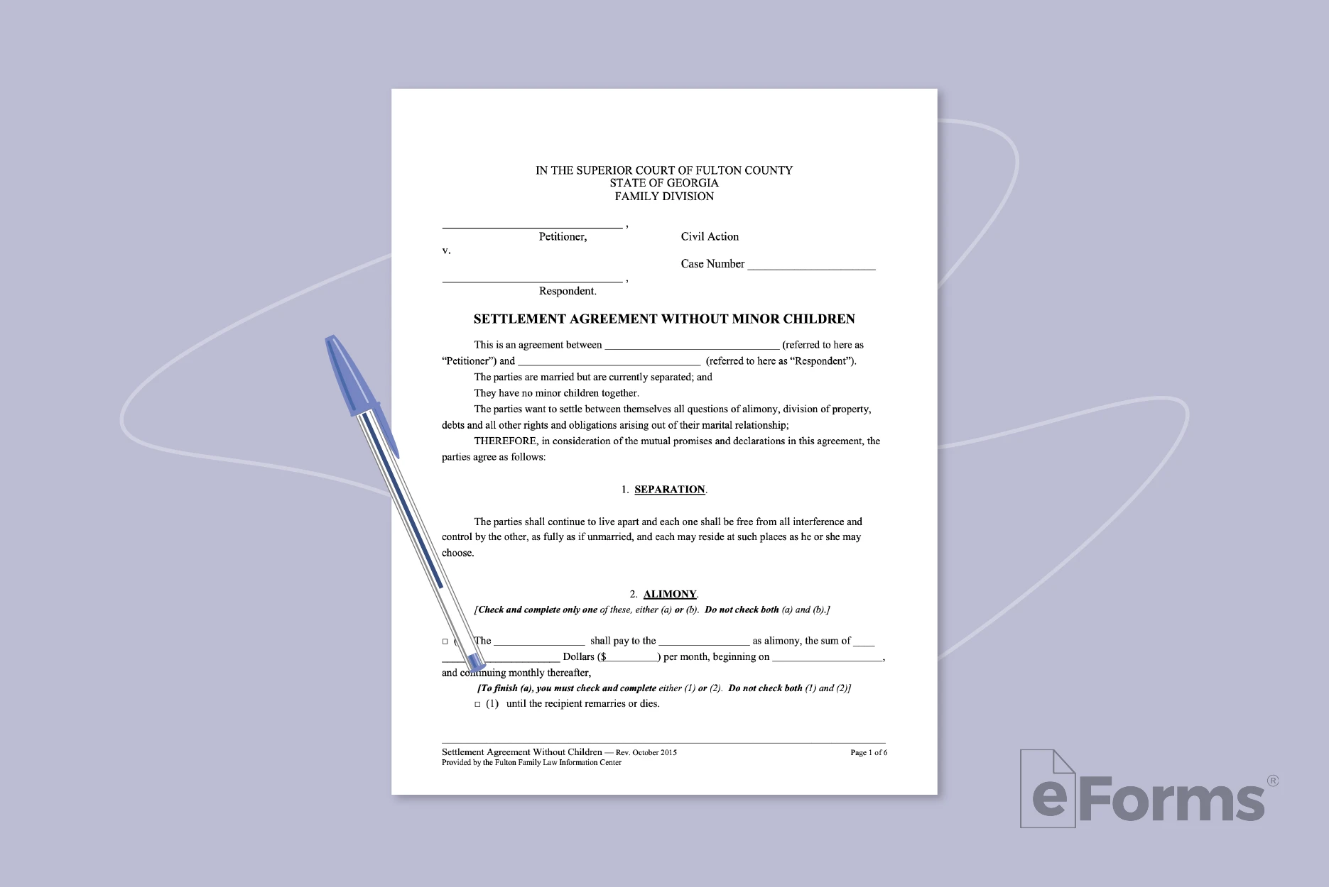 Settlement Agreement form with ball point pen.