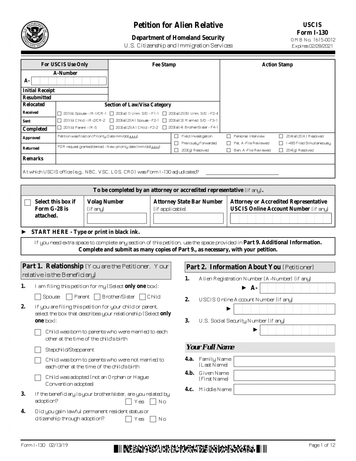 Free Fillable Form I 130 - Printable Forms Free Online