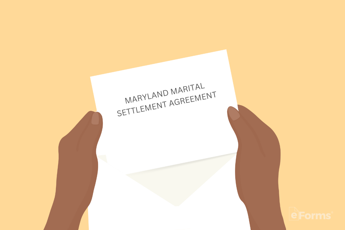 a paper coy of a Maryland Marital settlement agreement being pulled out of an envelope