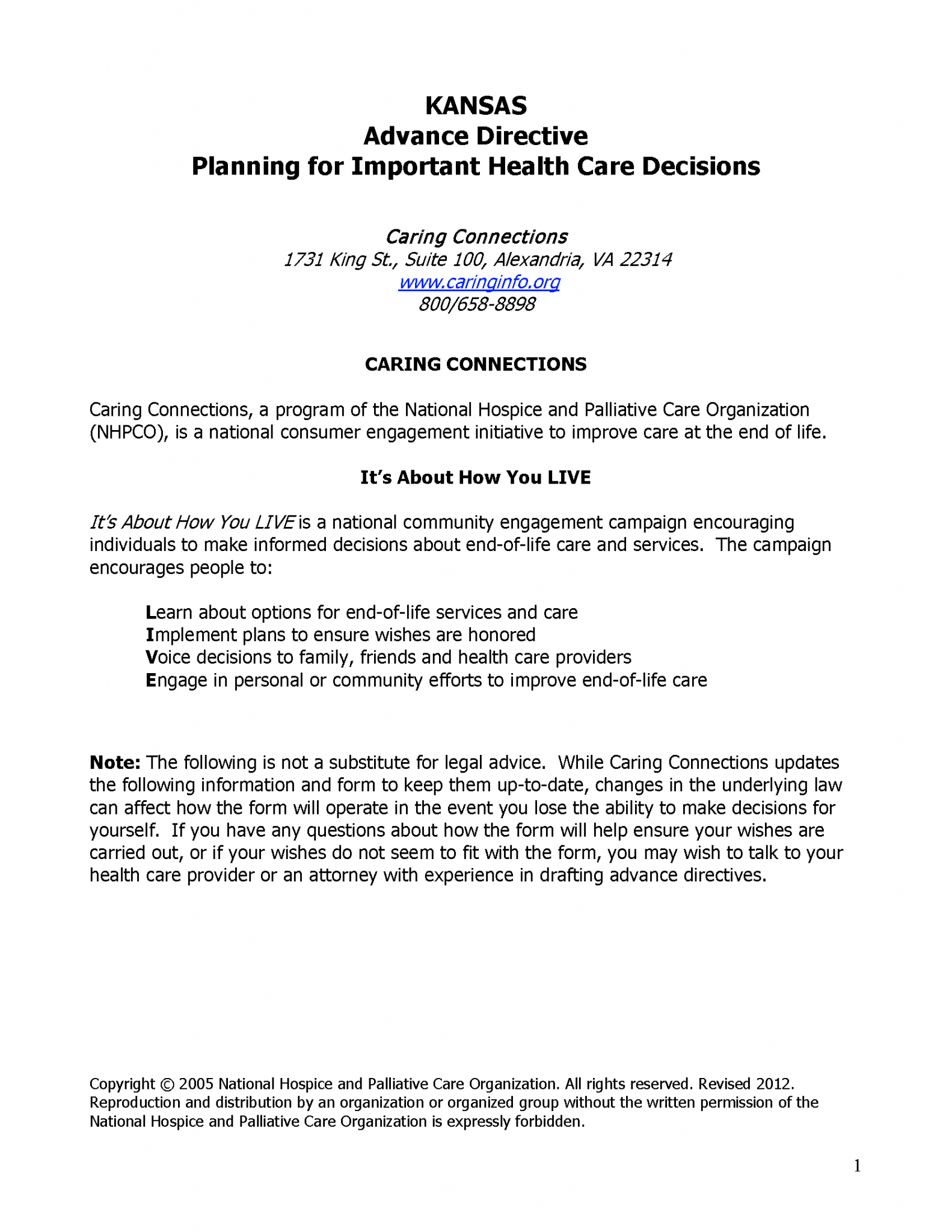 Free Kansas Advance Directive Form PDF eForms
