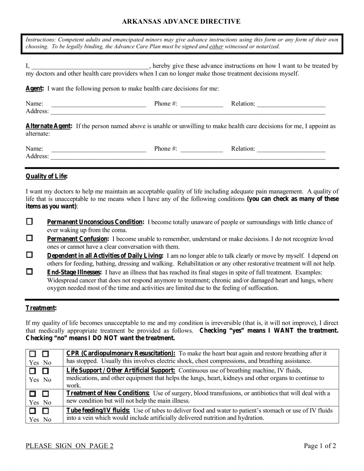 Free Arkansas Advance Directive Form PDF EForms