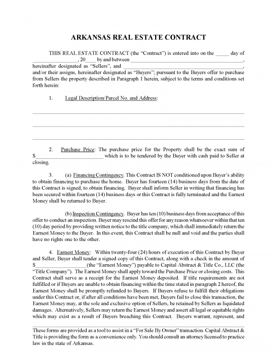 Free Arkansas Land Contract Template PDF Word eForms