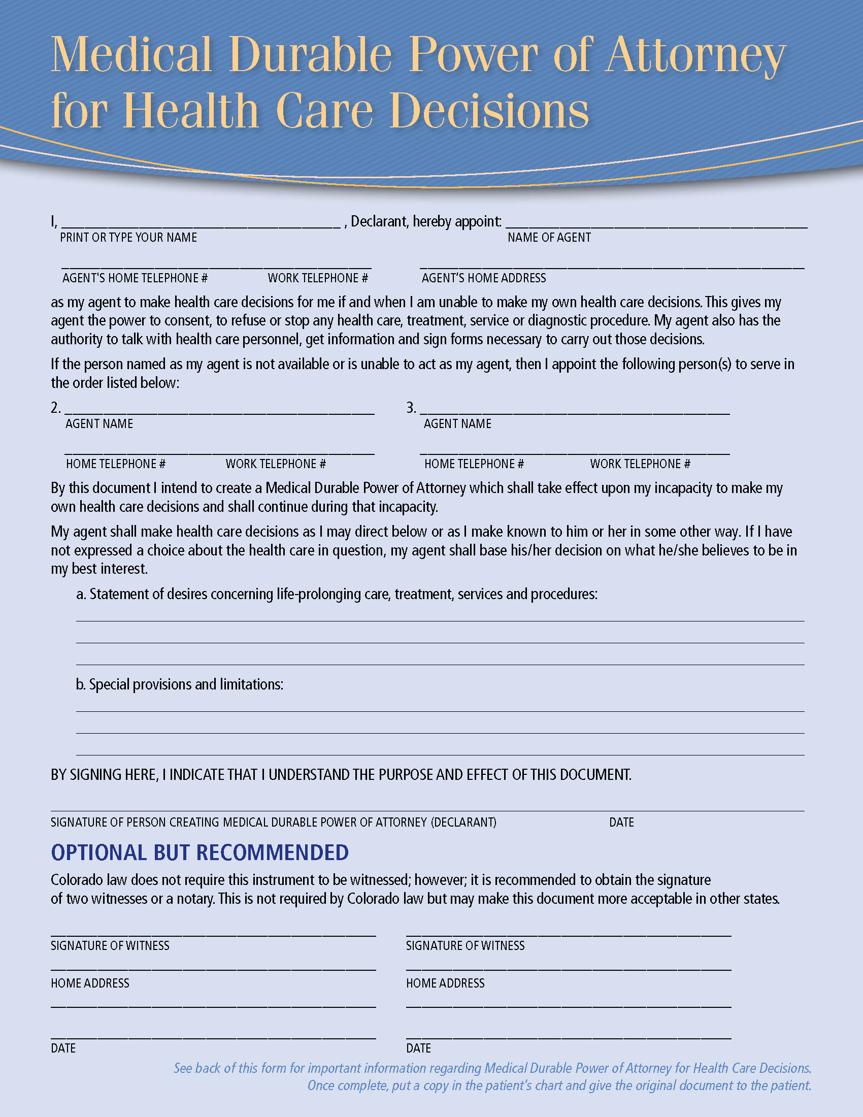 Free Colorado Advance Directive Form PDF eForms