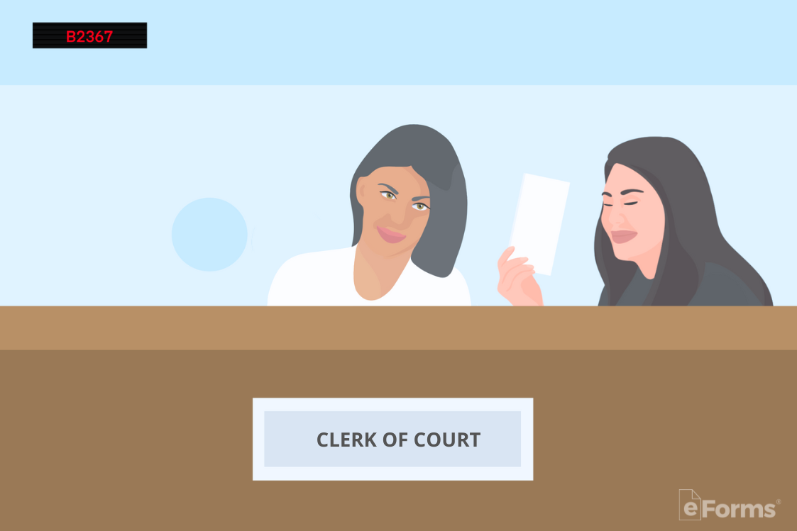 2 women at the clerk of court reception area filing paperwork