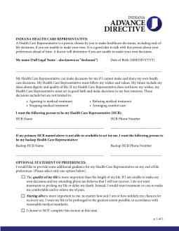 Indiana Advance Directive Form