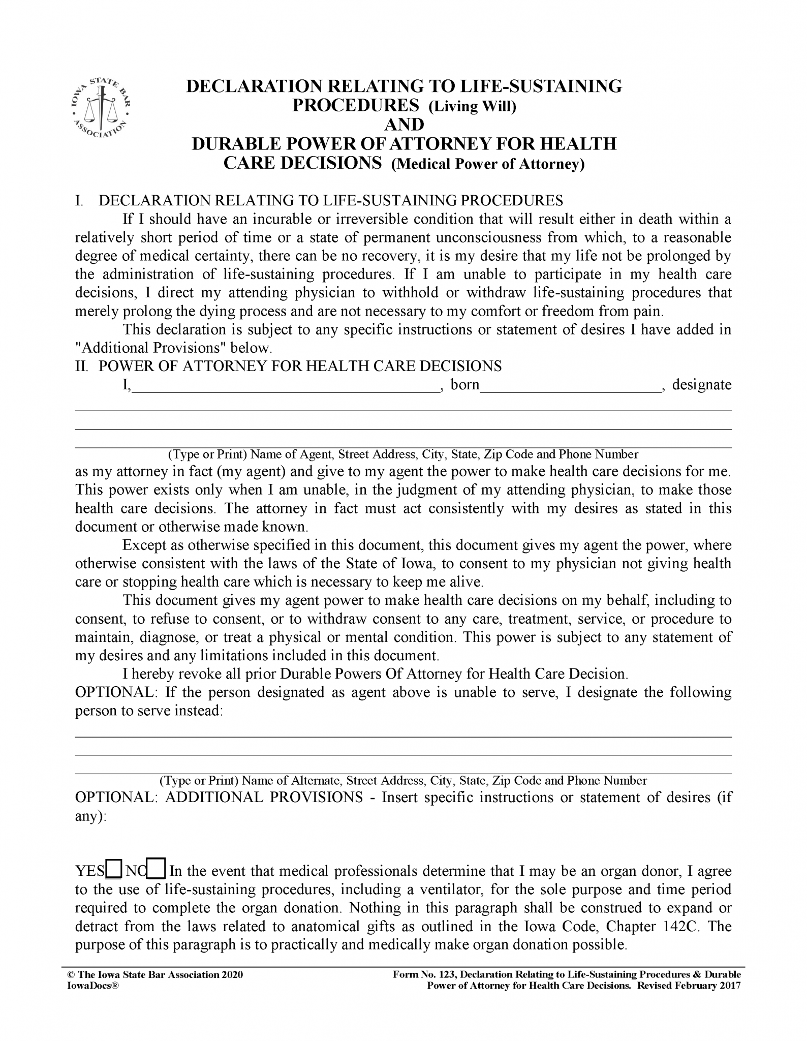 Free Iowa Advance Directive Form PDF eForms