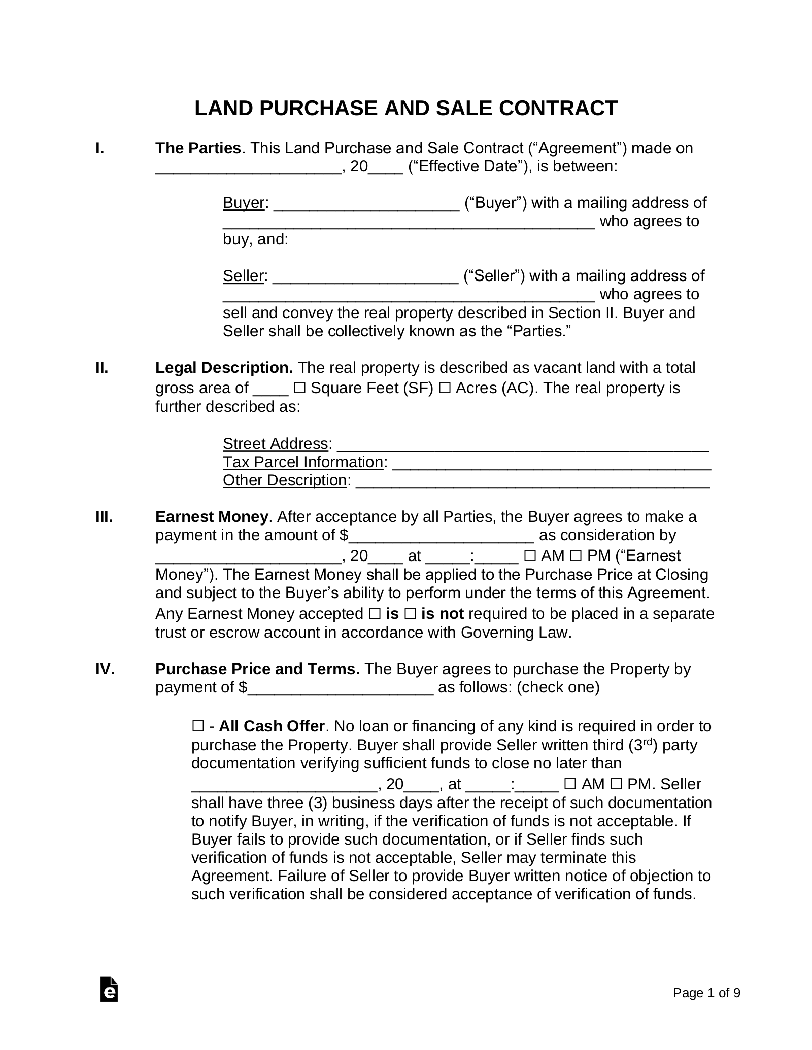 Land Purchase And Sale Contract 