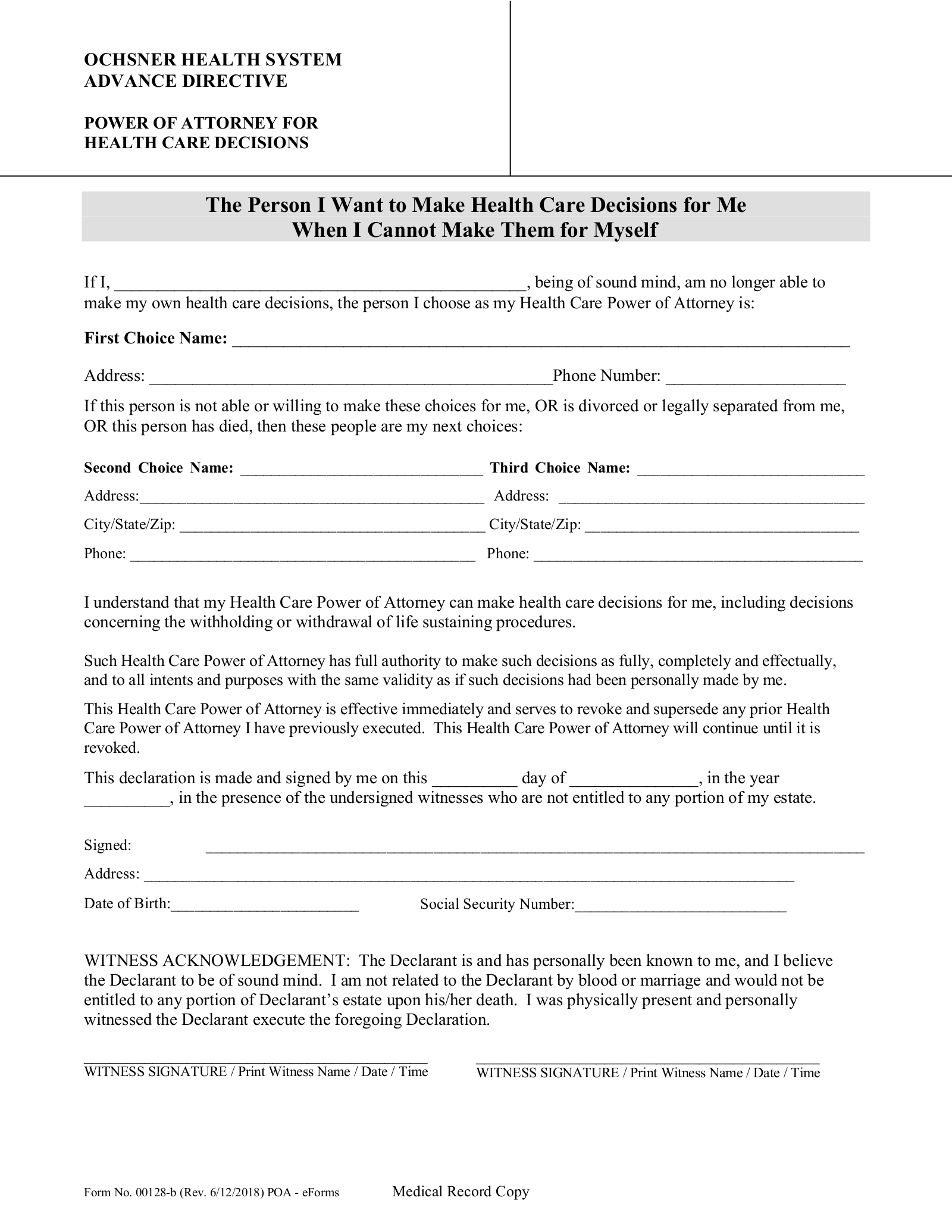 Free Louisiana Advance Directive Form PDF eForms