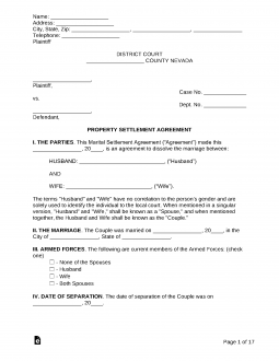 Nevada Marital Settlement (Divorce) Agreement