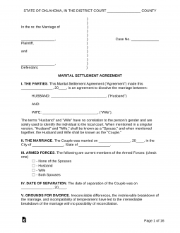 Oklahoma Marital Settlement (Divorce) Agreement