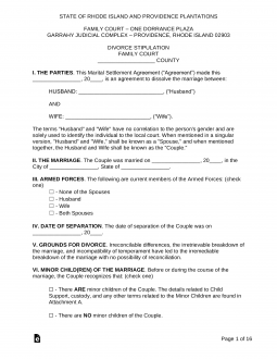 Rhode Island Marital Settlement (Divorce) Agreement