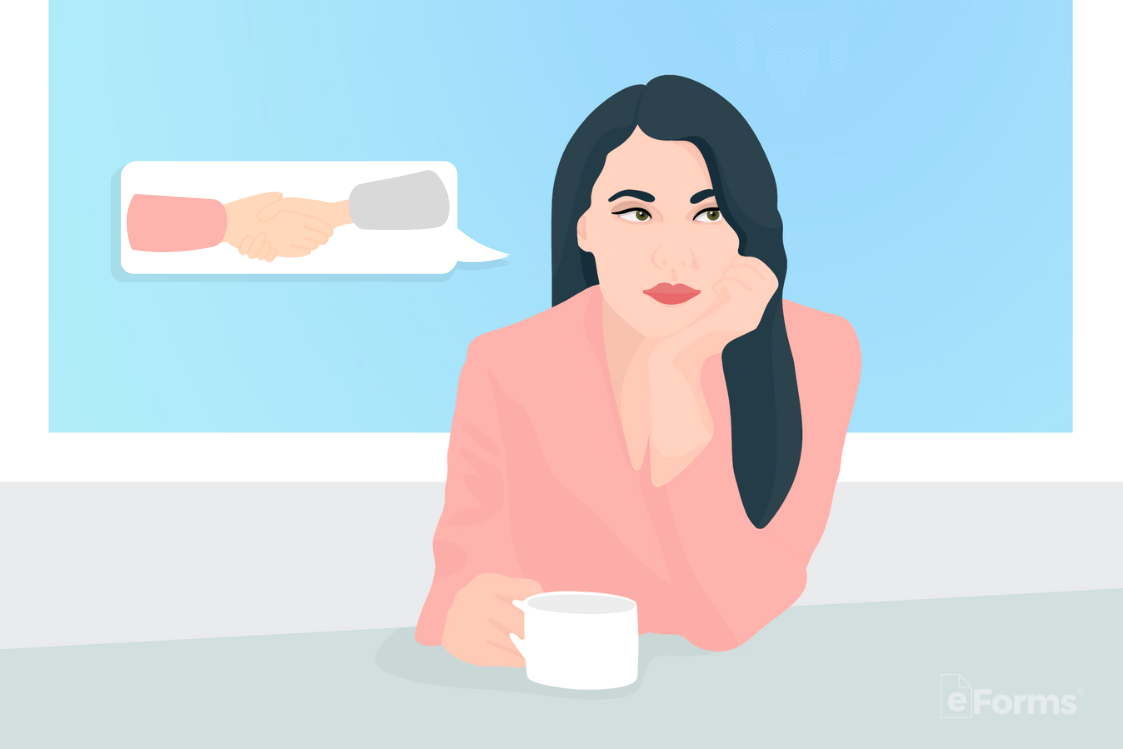 Woman contemplating divorce over coffee