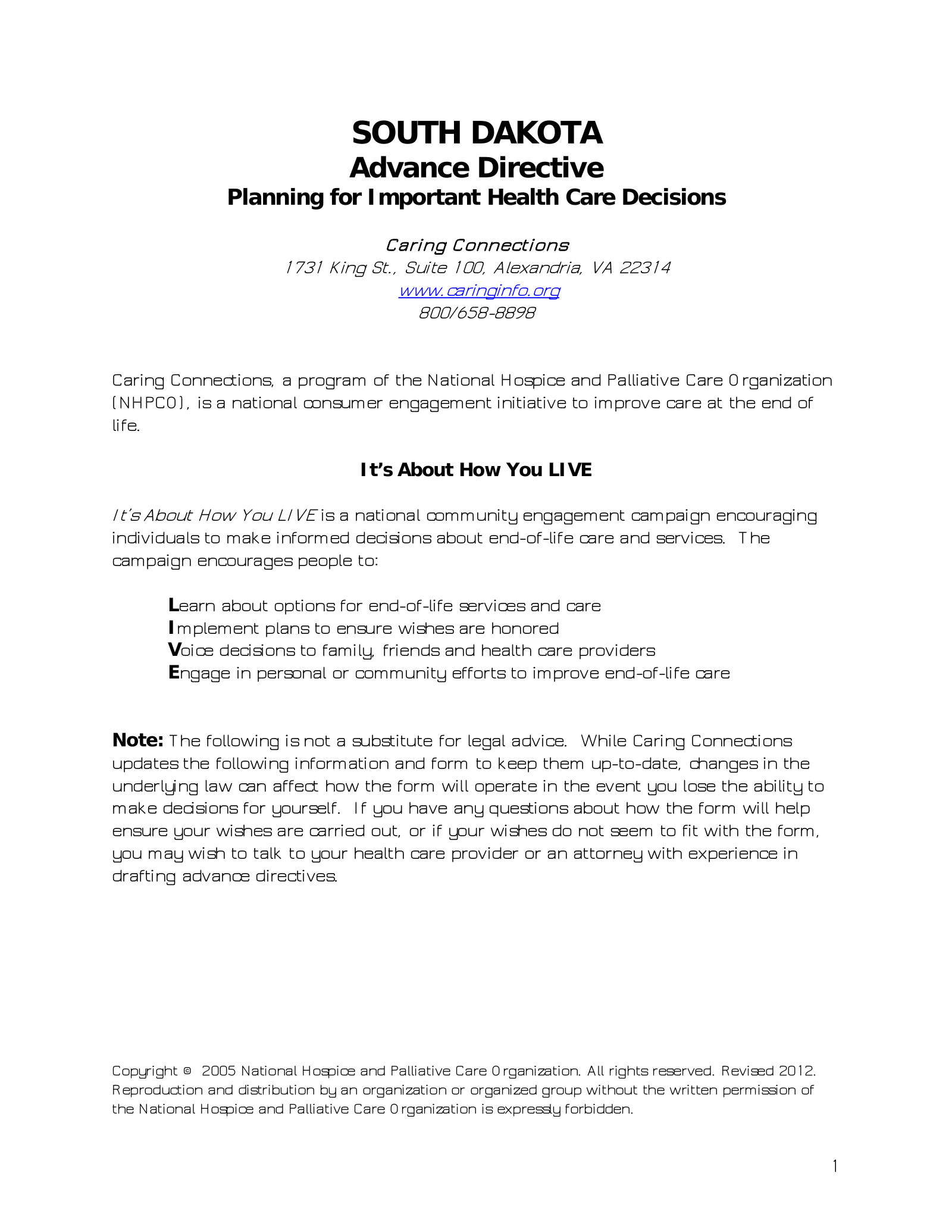 Free South Dakota Advance Directive Form - PDF – eForms