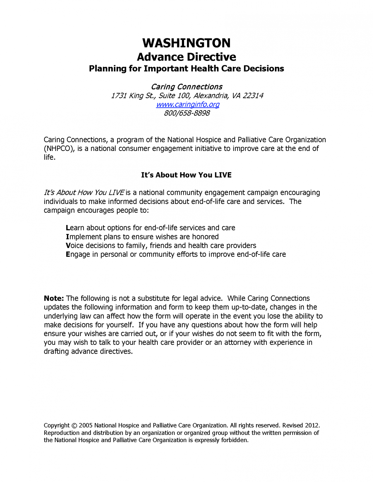 Free Washington Advance Directive Form PDF EForms