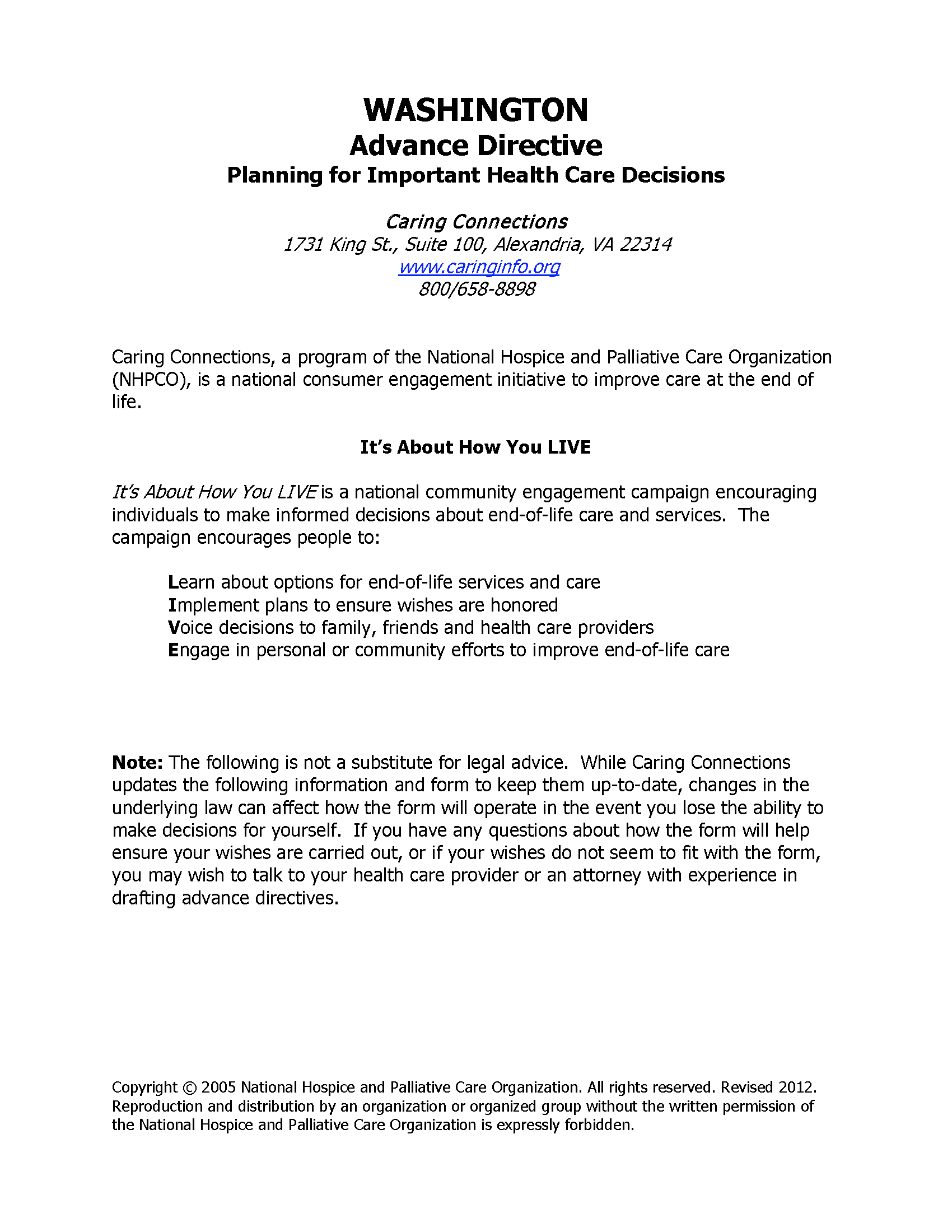Free washington advance directive form pdf eforms