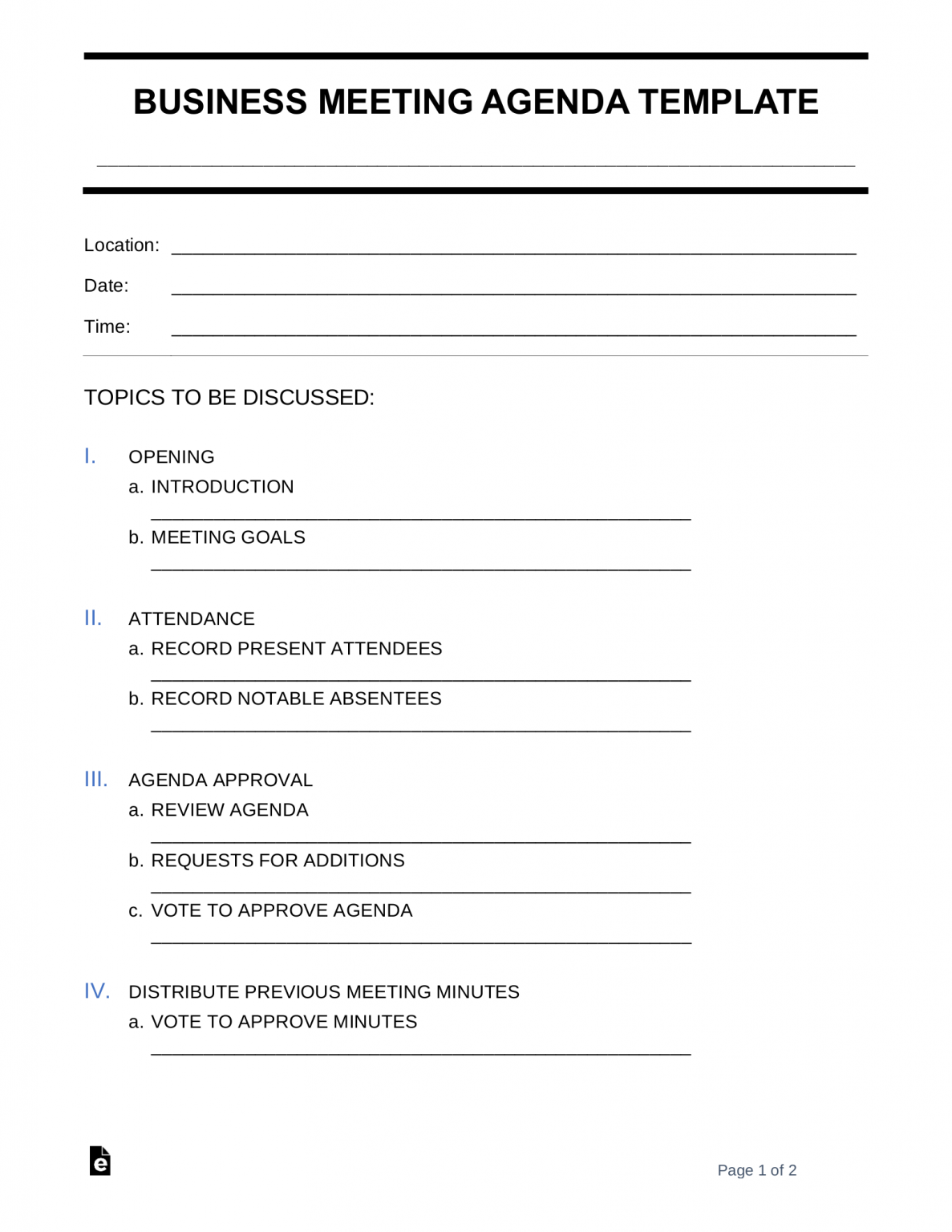 church business meeting agenda template