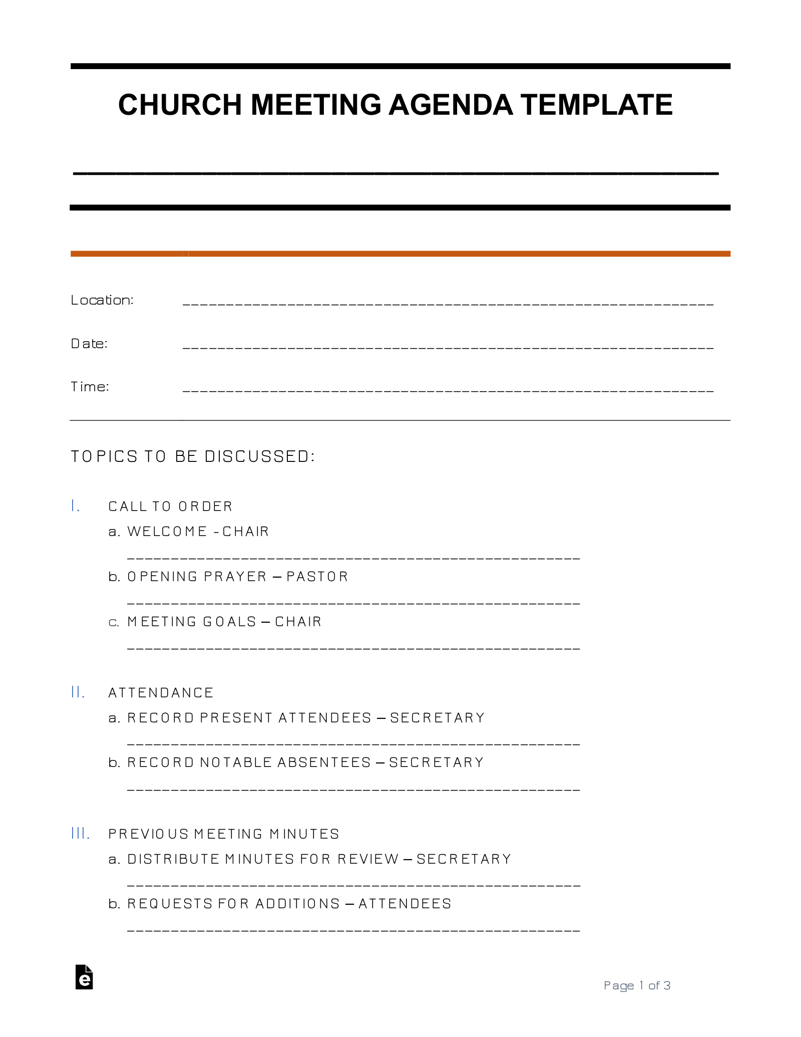 church business meeting agenda template