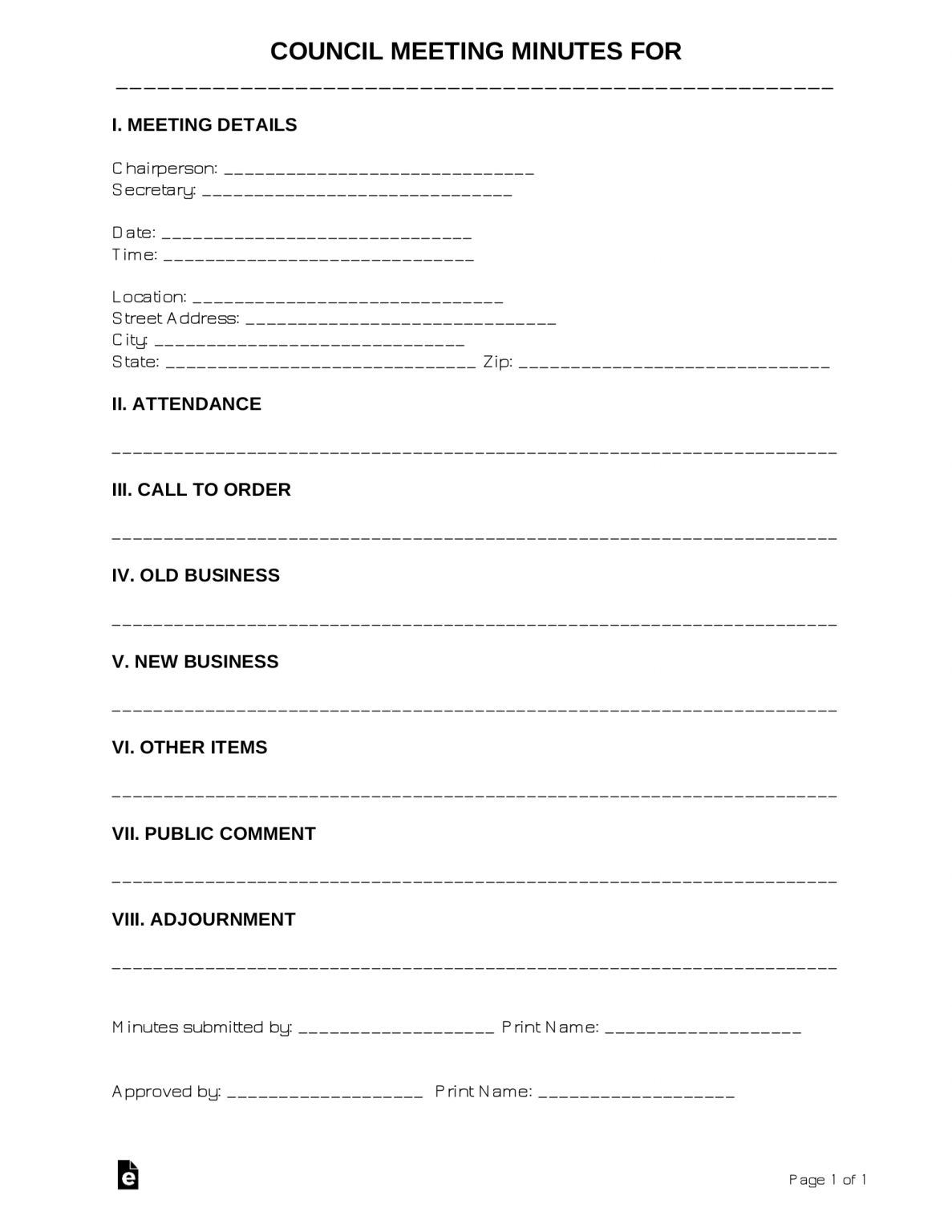 Free Council Meeting Minutes Template - PDF | Word – eForms