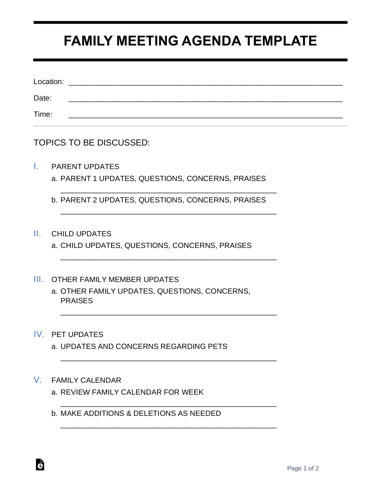 family reunion meeting agenda template